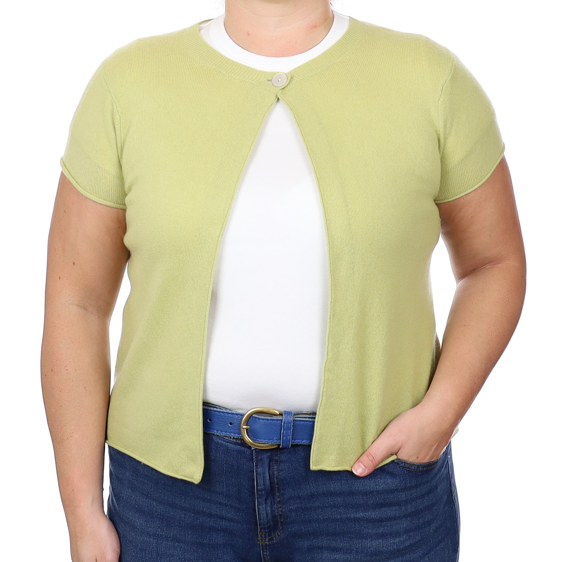 Pistachio Green Cashmere Short Sleeve Swing Style Cardigan Large