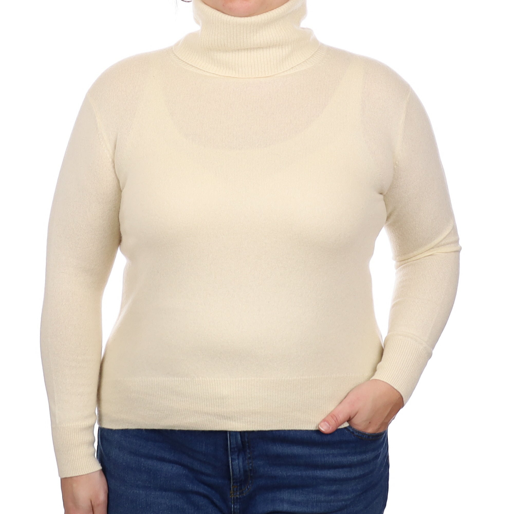 Vanilla Cream Cashmere Polo Neck Jumper Large