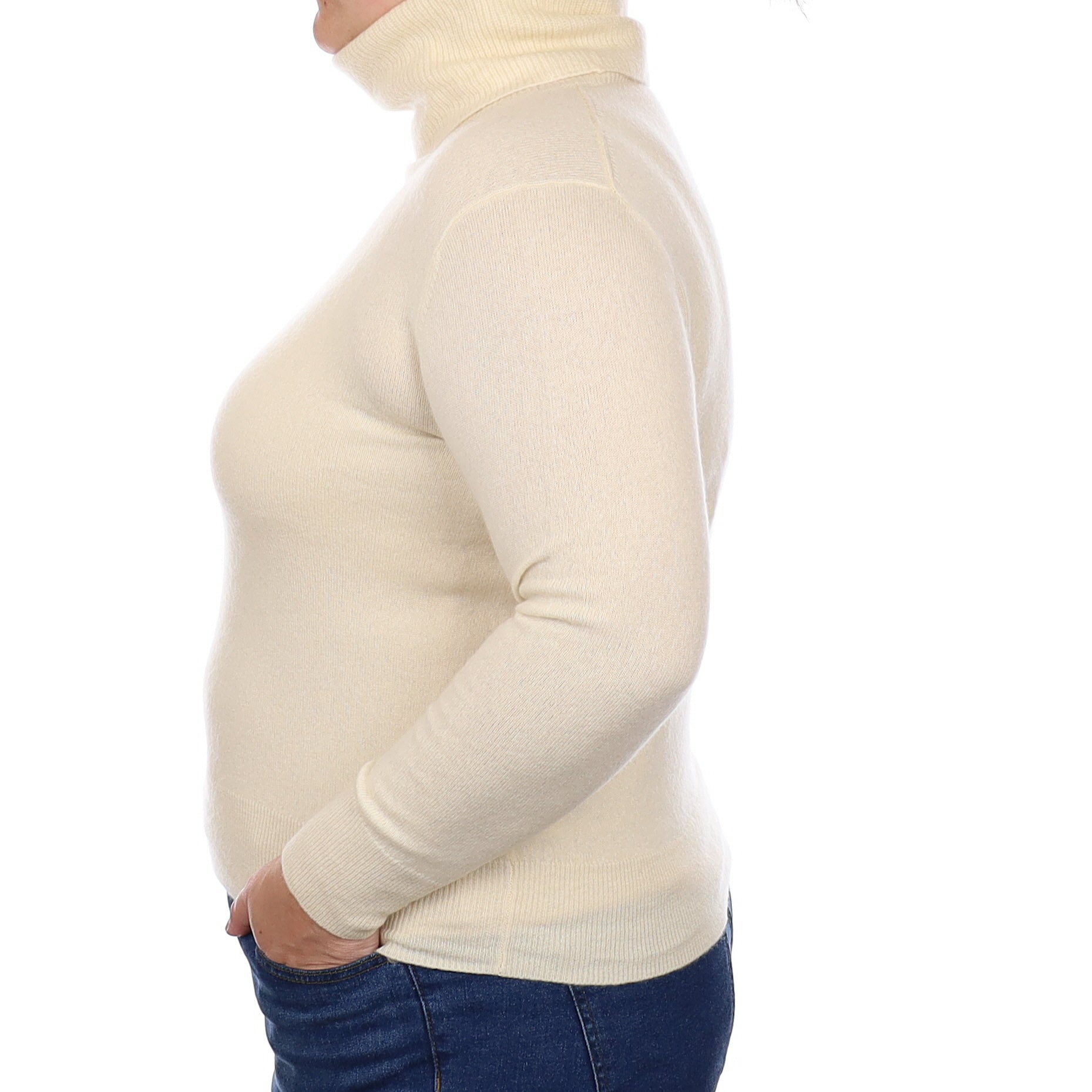 Vanilla Cream Cashmere Polo Neck Jumper Large