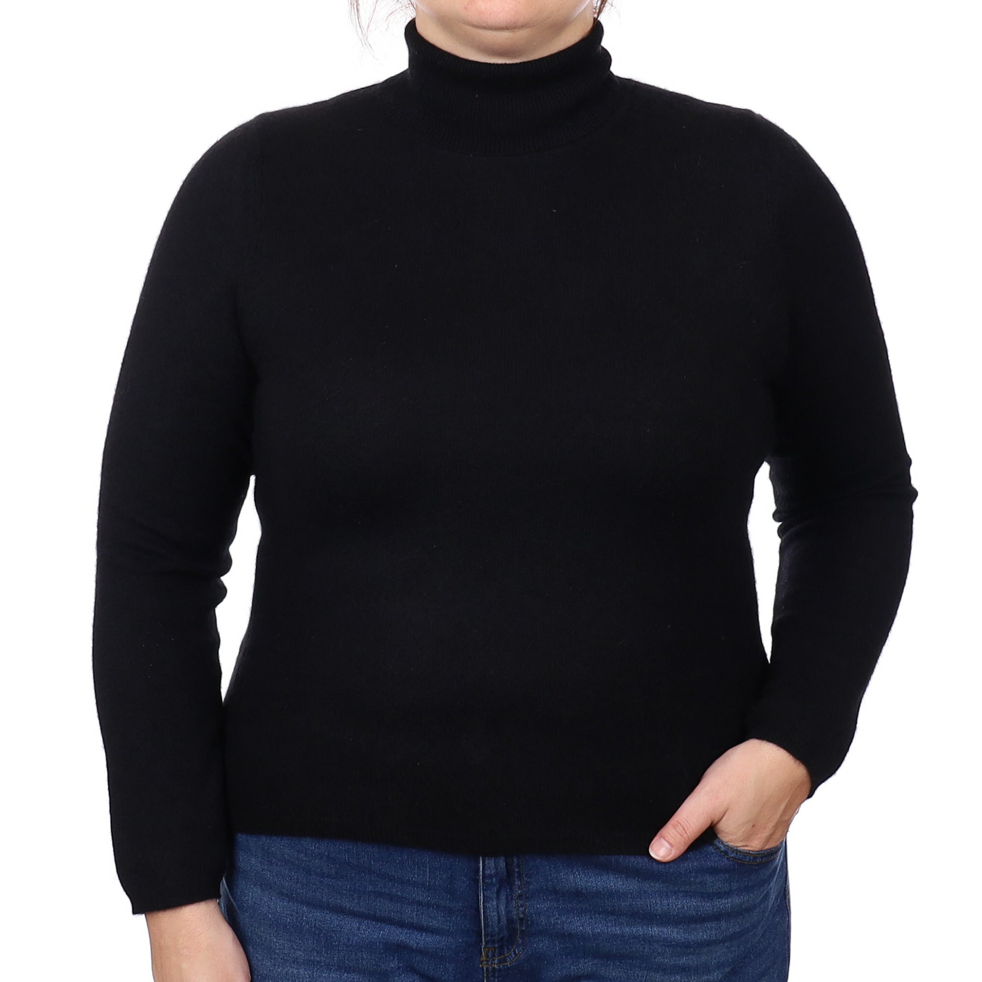 Black Cashmere Polo Neck Jumper Large