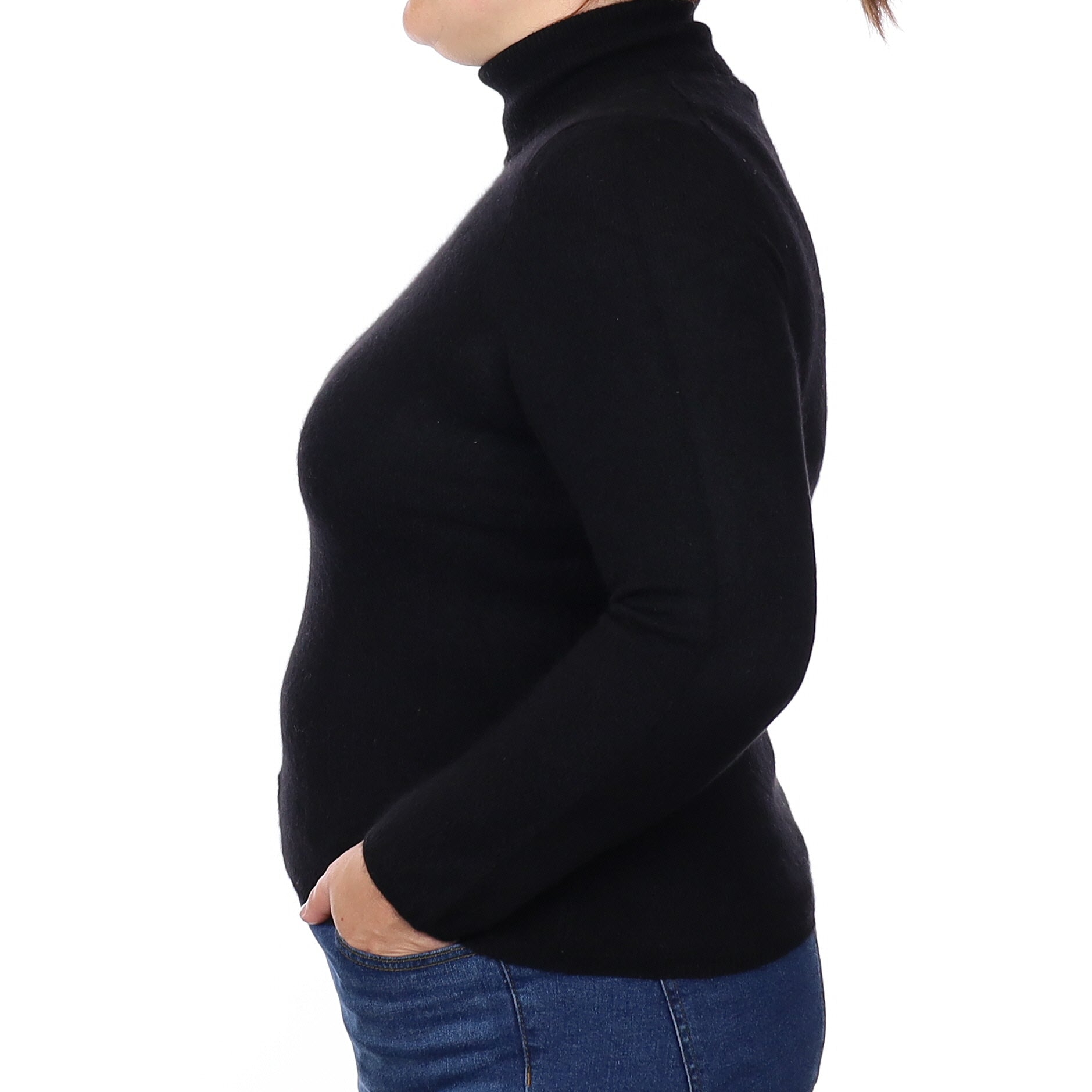 Black Cashmere Polo Neck Jumper Large