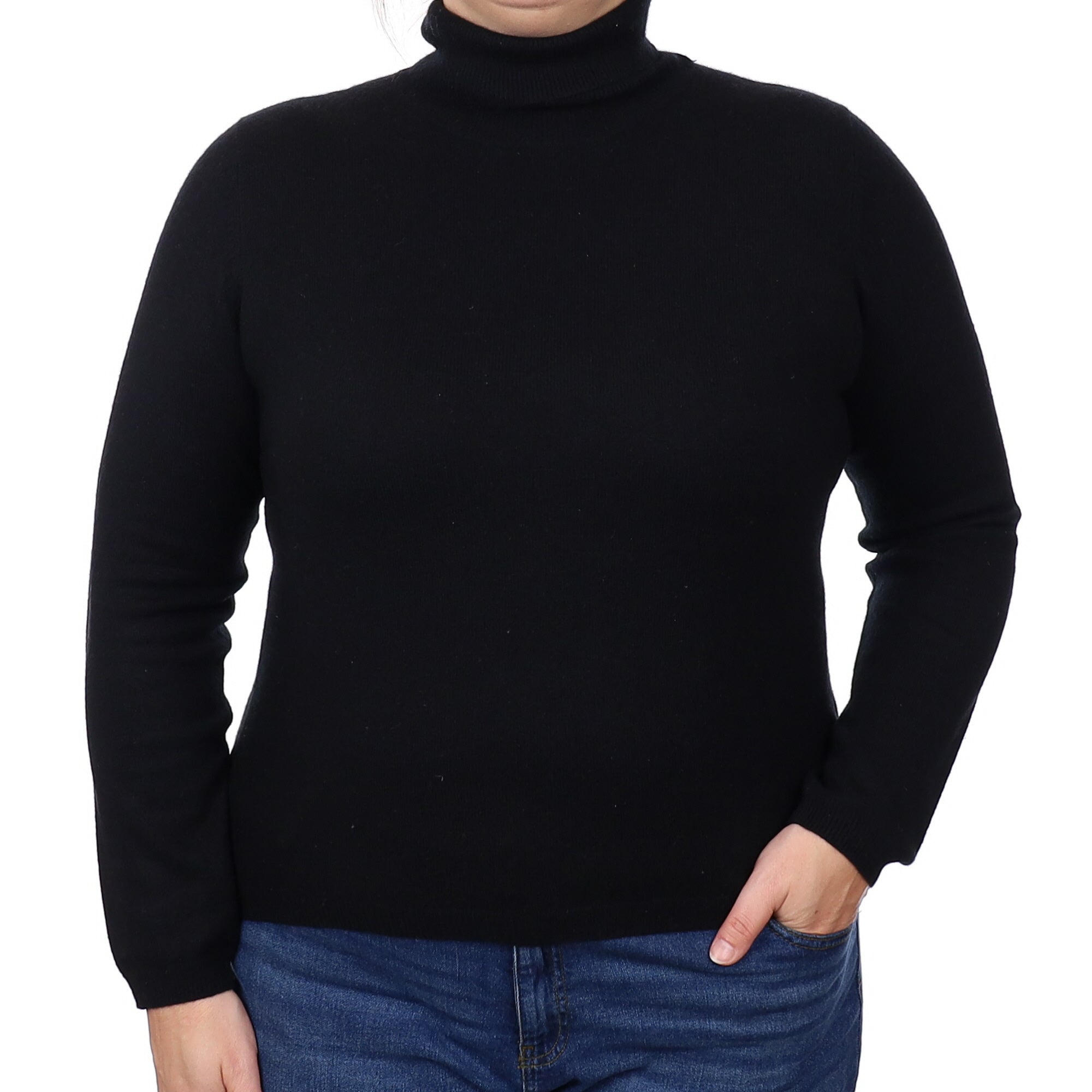 Black Cashmere Polo Neck Jumper Large
