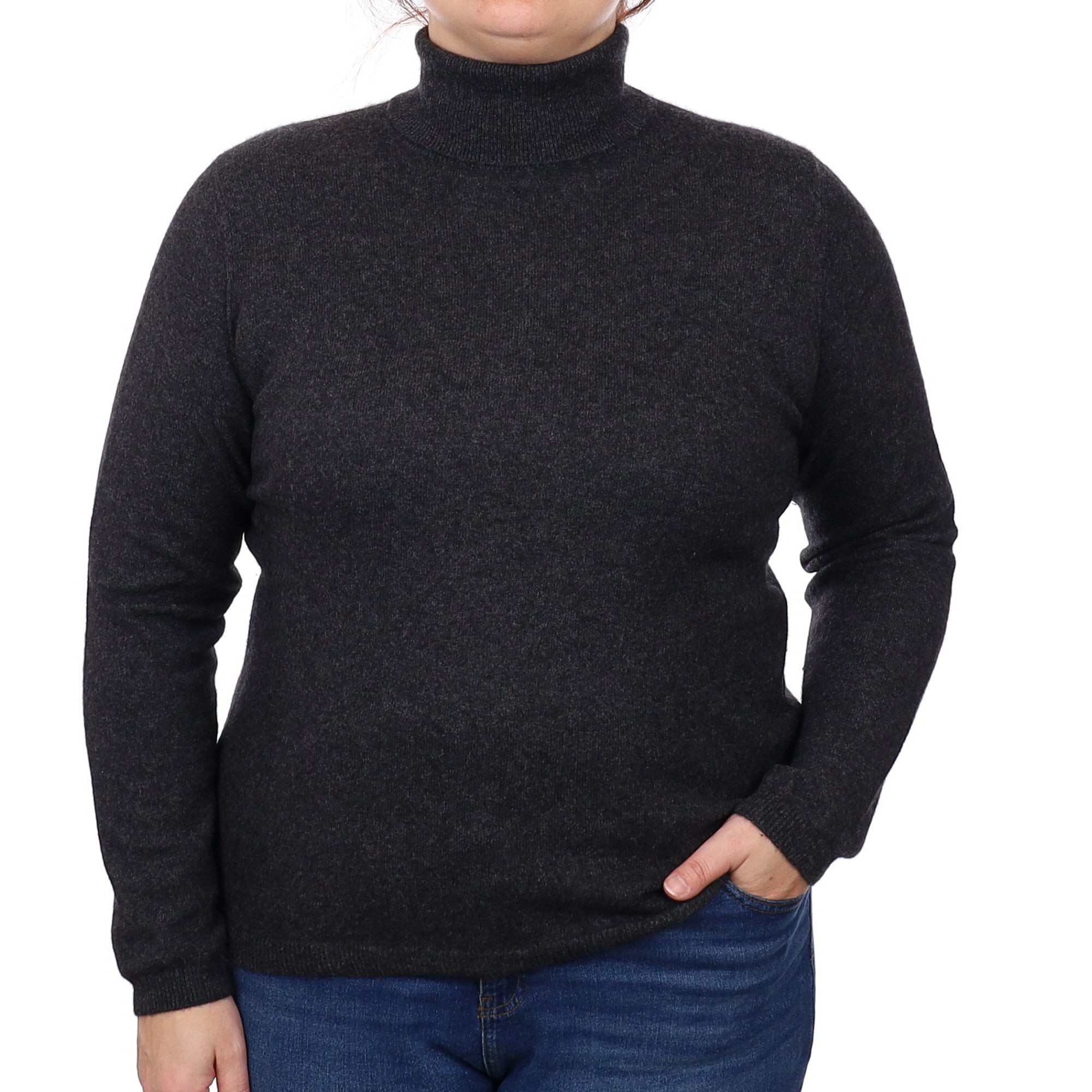 Graphite Grey Cashmere Polo Neck Jumper Large