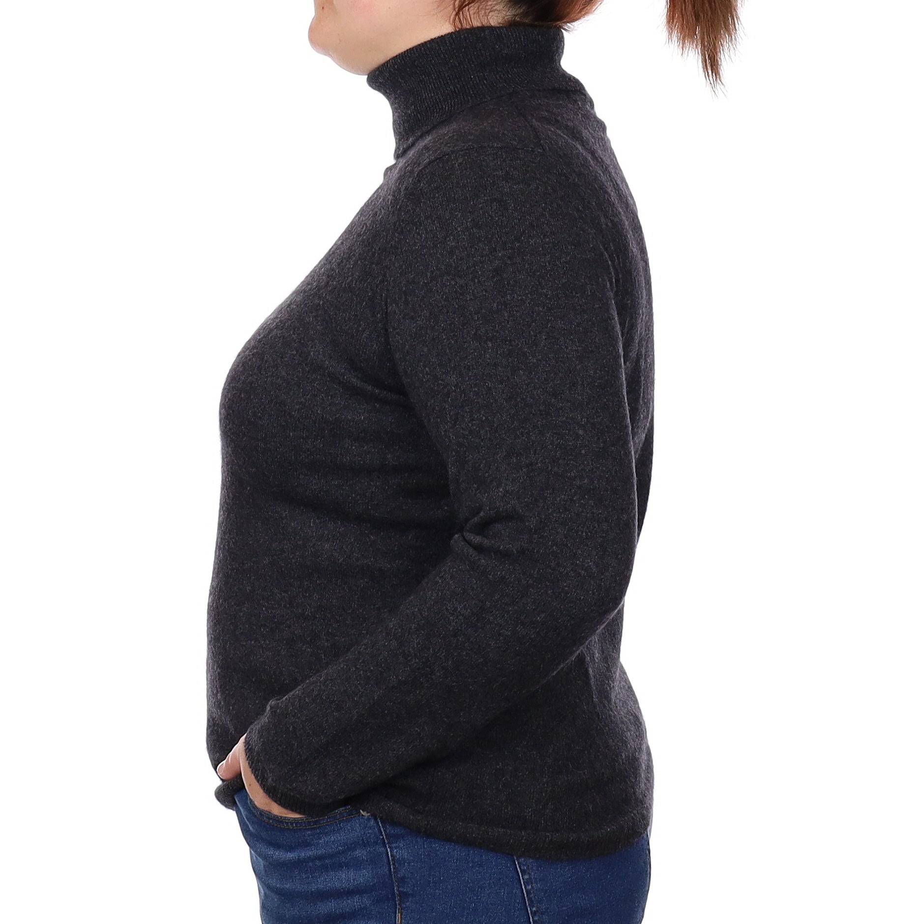 Graphite Grey Cashmere Polo Neck Jumper Large