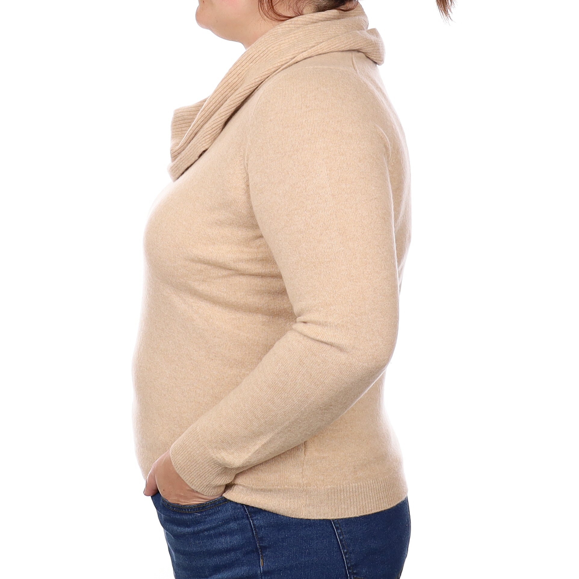 Soft Caramel Cashmere Cowl Neck Jumper Large