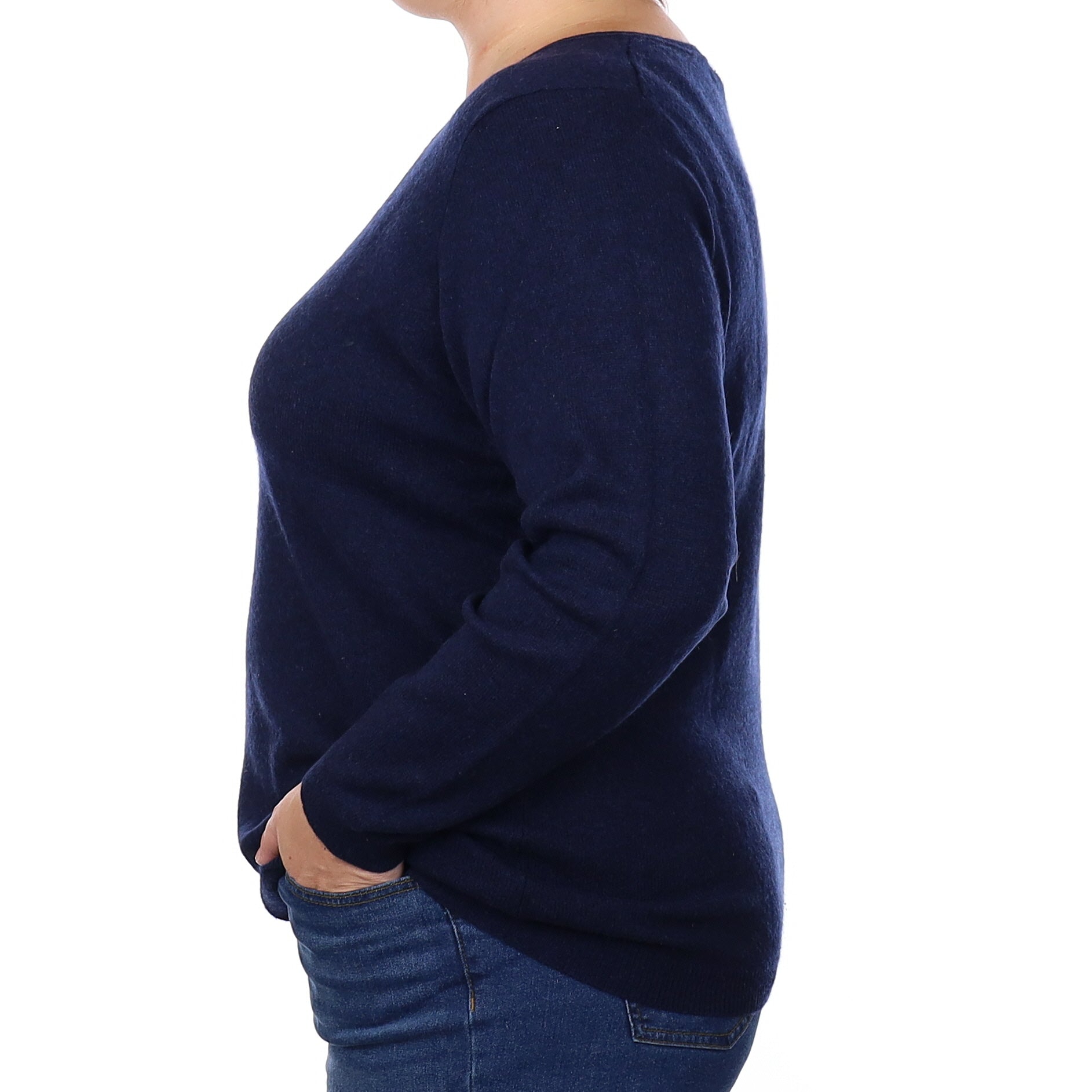 Navy Blue Cashmere V Neck Jumper Extra Large