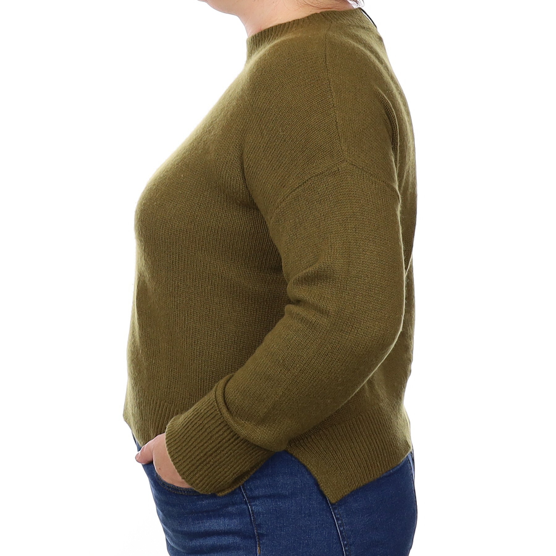 Jigsaw Olive Green Cashmere Slouchy Crew Neck Jumper Large