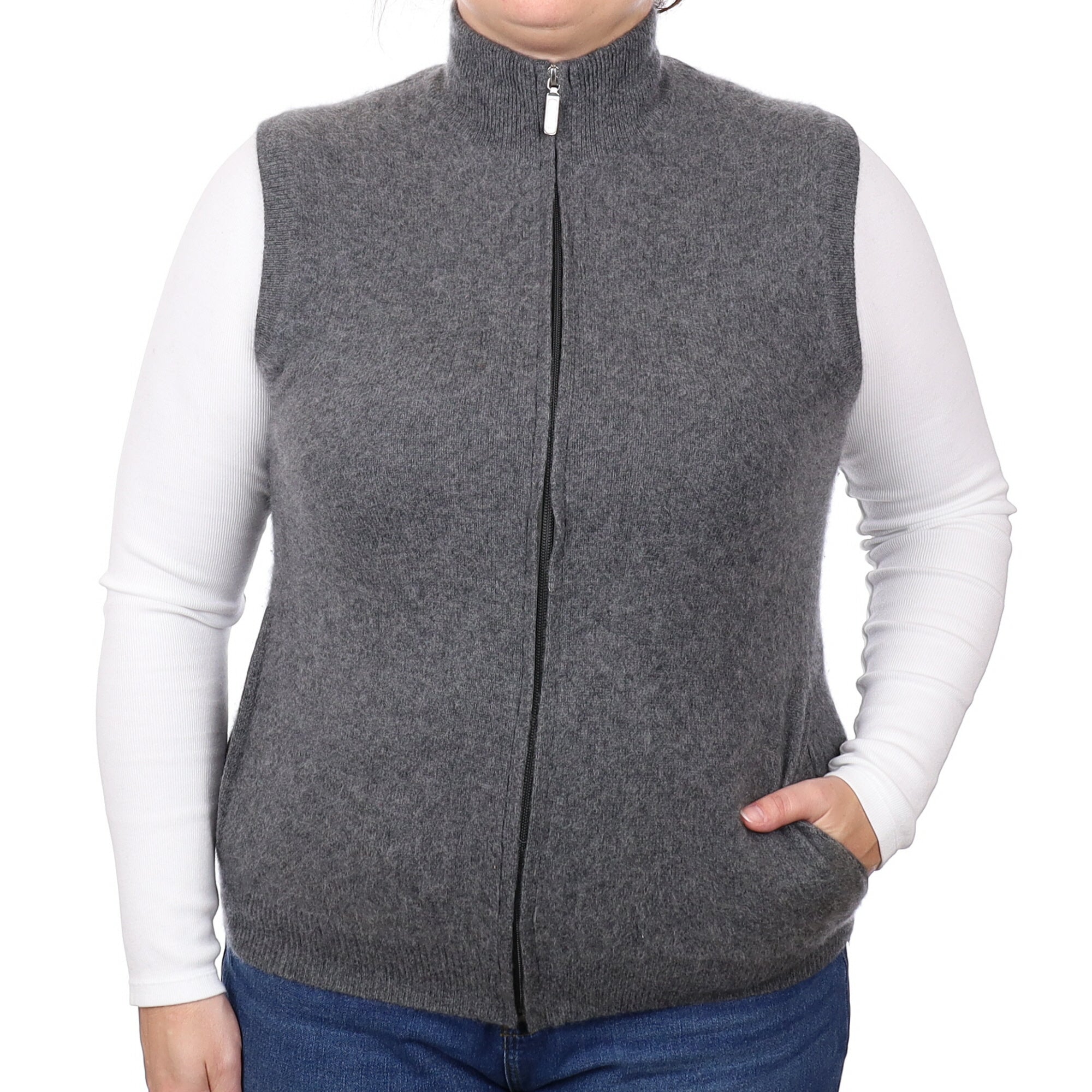 Slate Grey Cashmere Turtleneck Gilet Large