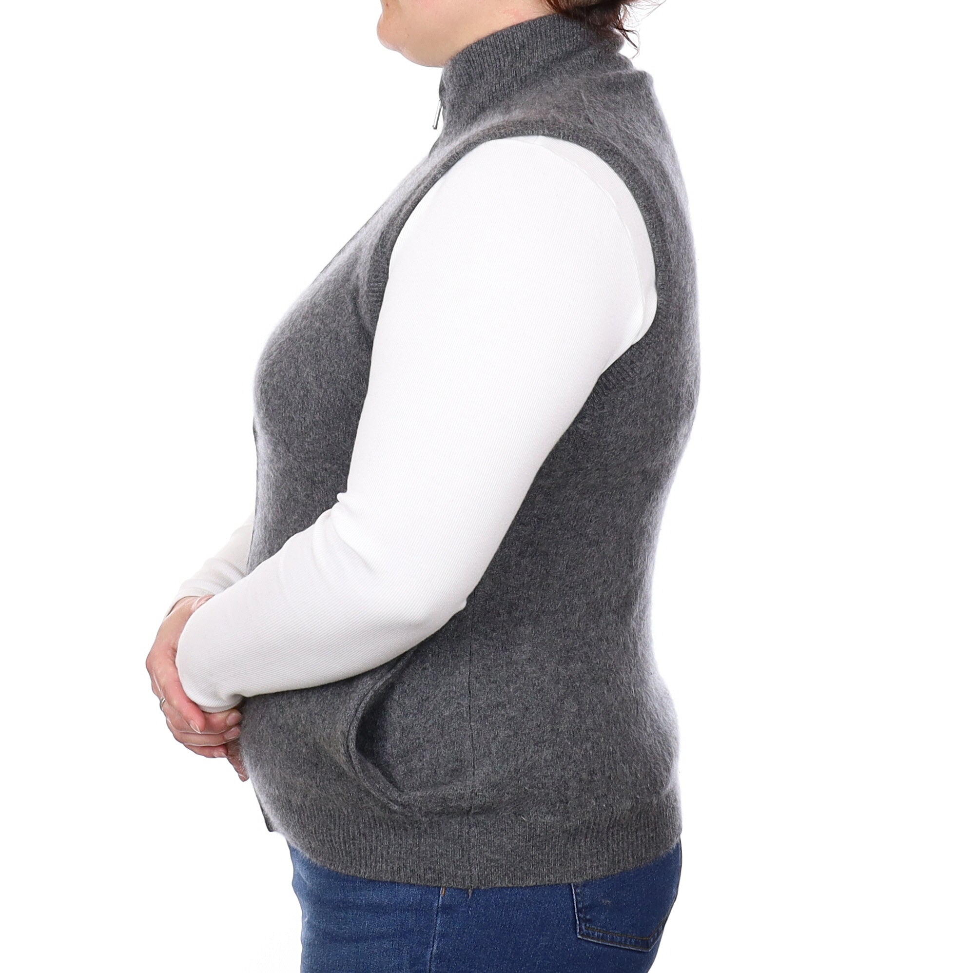 Slate Grey Cashmere Turtleneck Gilet Large