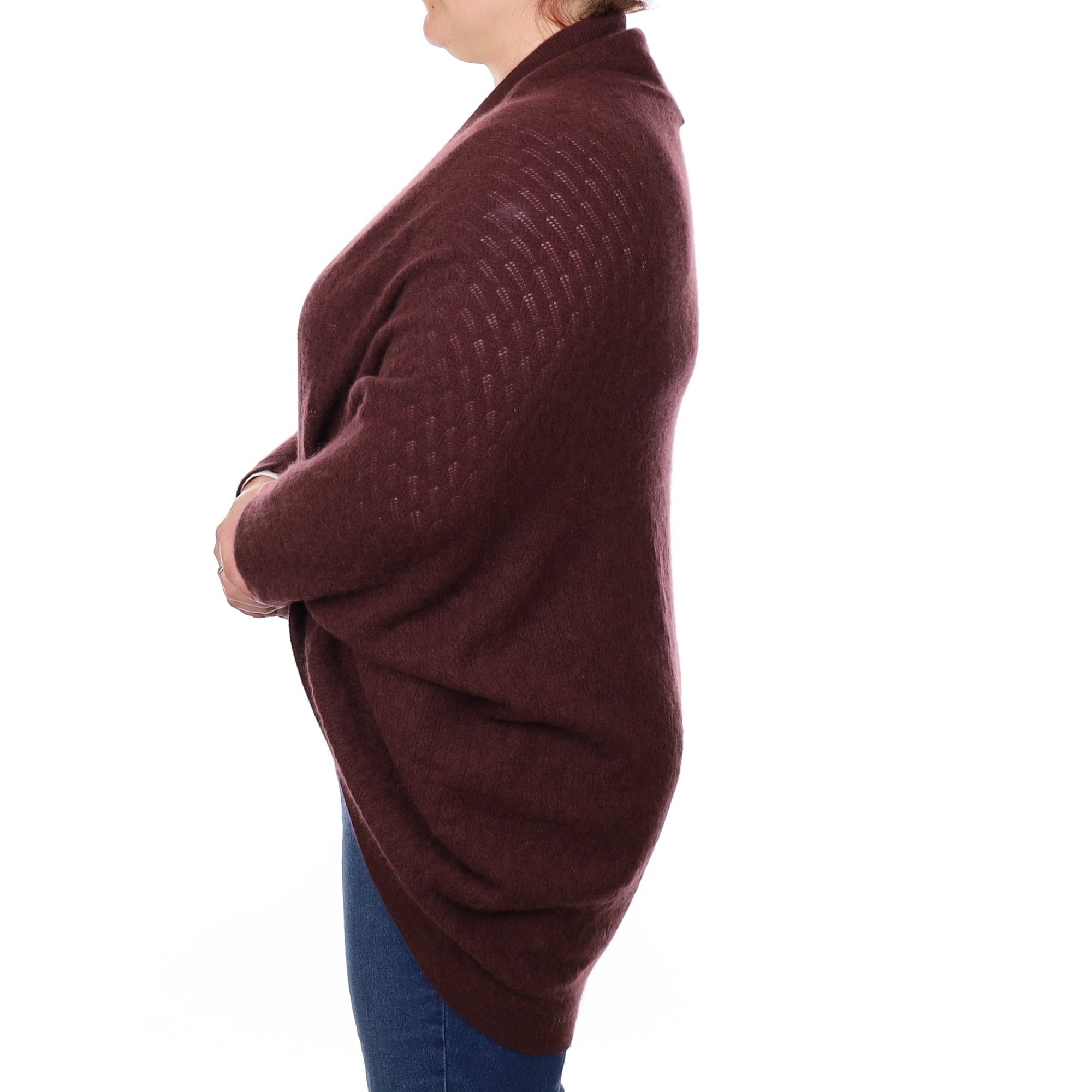 Aubergine Textured Cashmere Batwing Shrug Cardigan Extra Extra Large