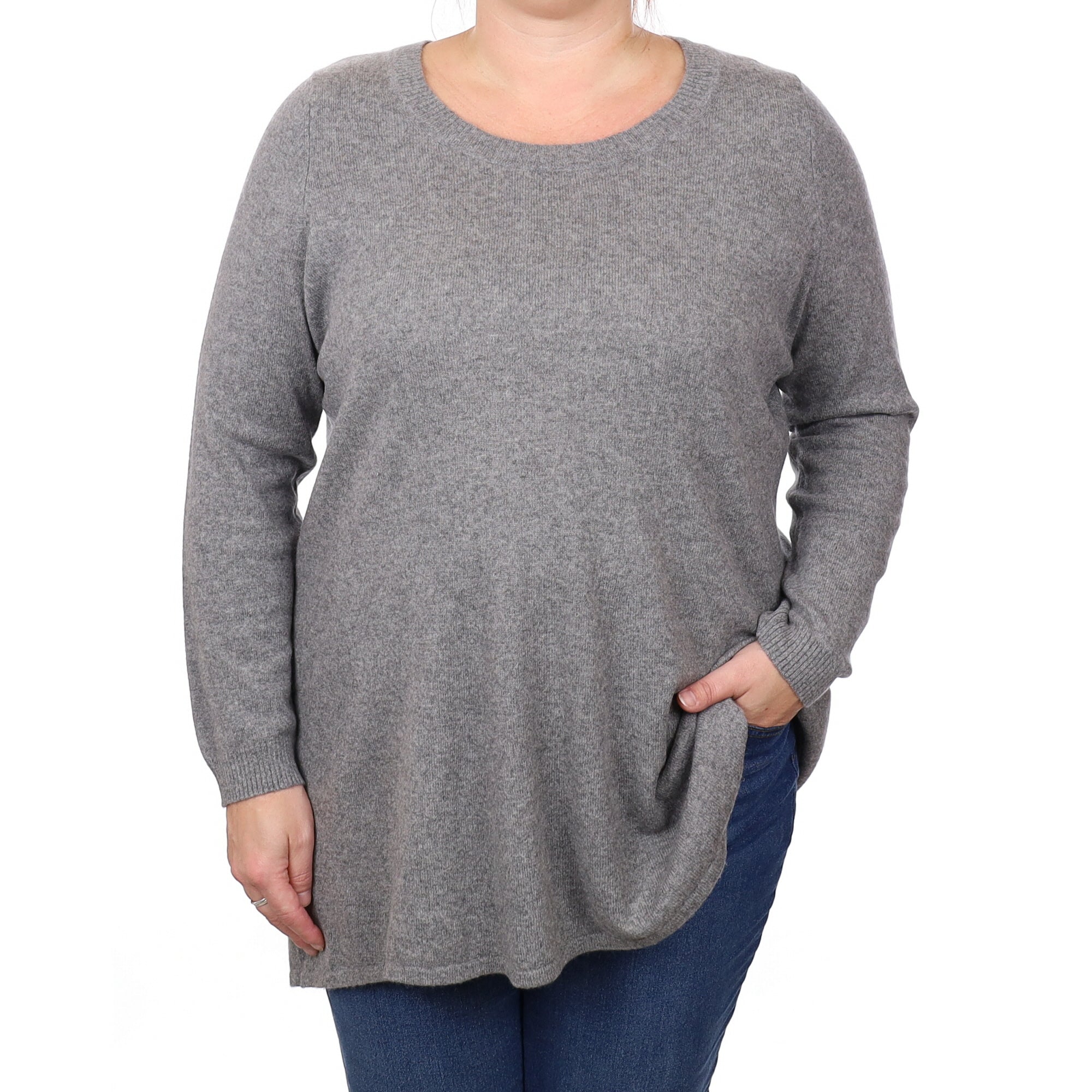 Ash Grey Cashmere Wide Crew Neck Tunic Jumper Extra Large