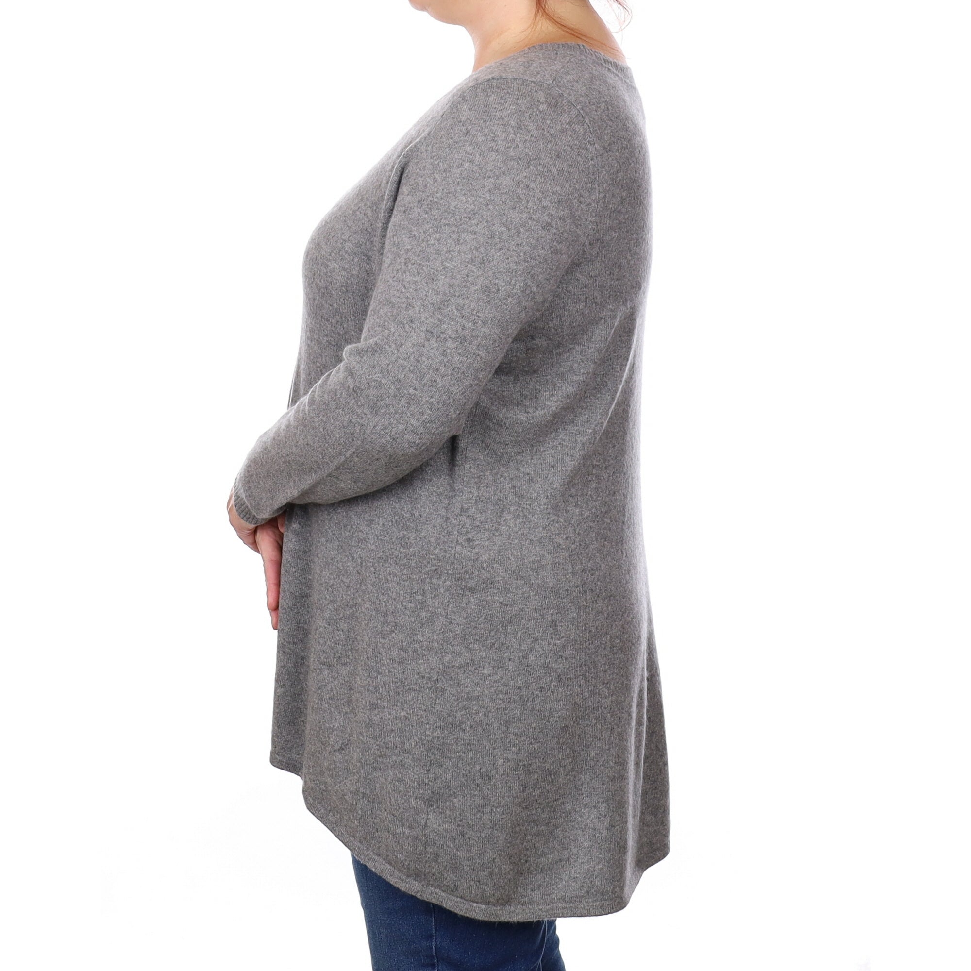 Ash Grey Cashmere Wide Crew Neck Tunic Jumper Extra Large