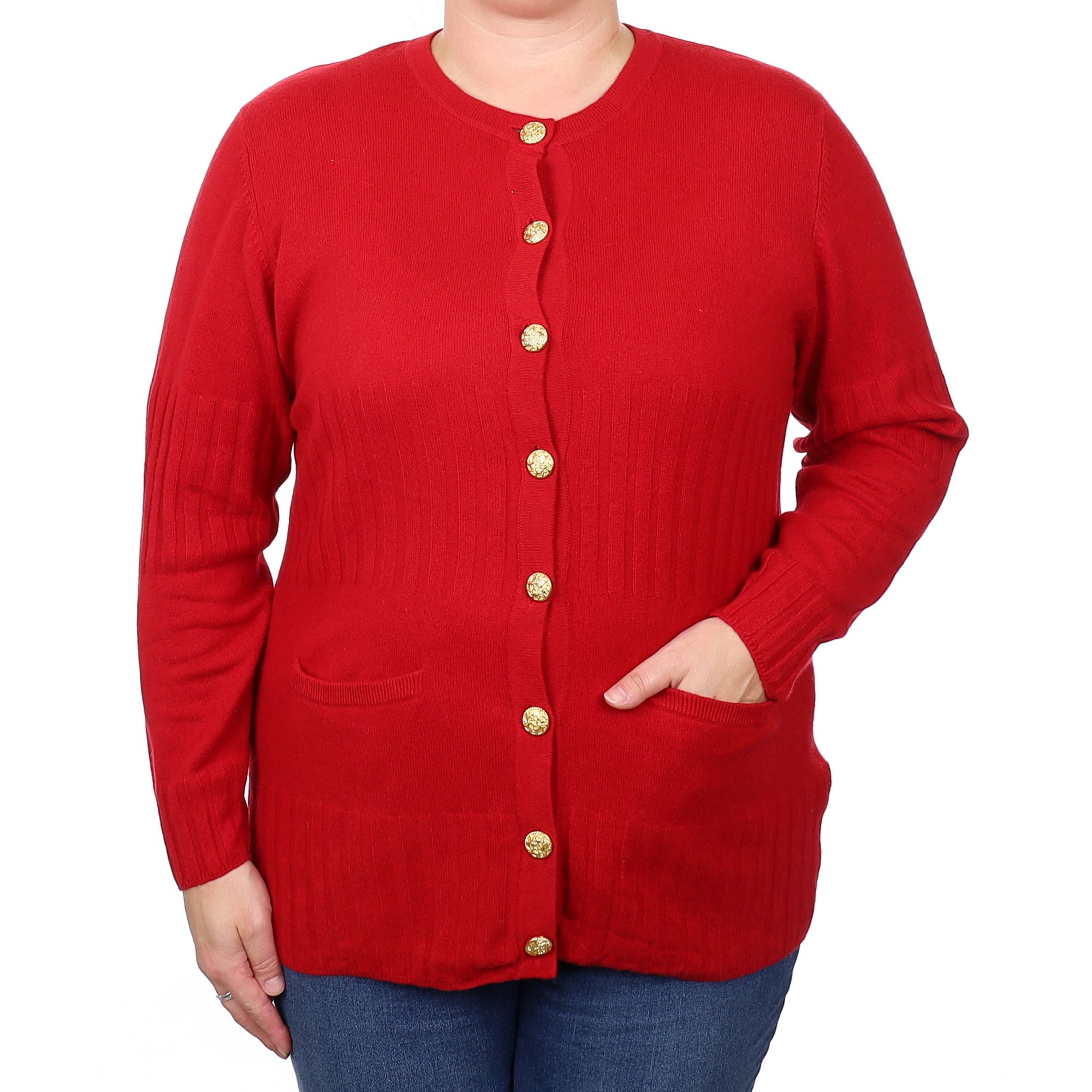 Post Box Red Cashmere Longline Crew Neck Cardigan with Pockets Extra Large
