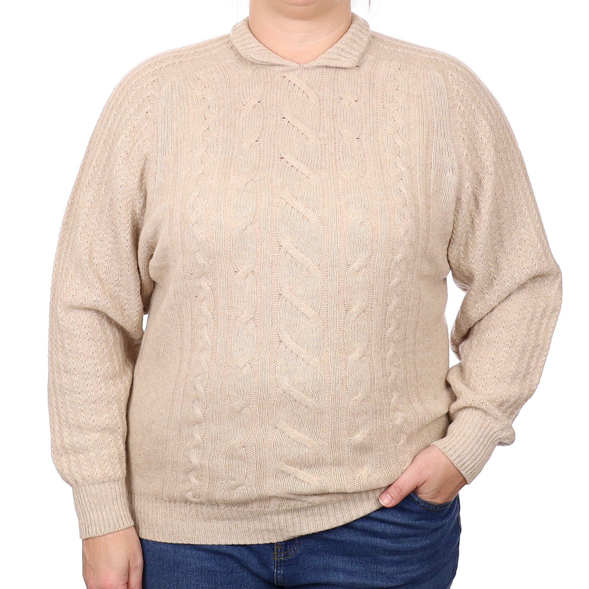 Fawn Textured Cashmere Split Turtle Neck Jumper Extra Large
