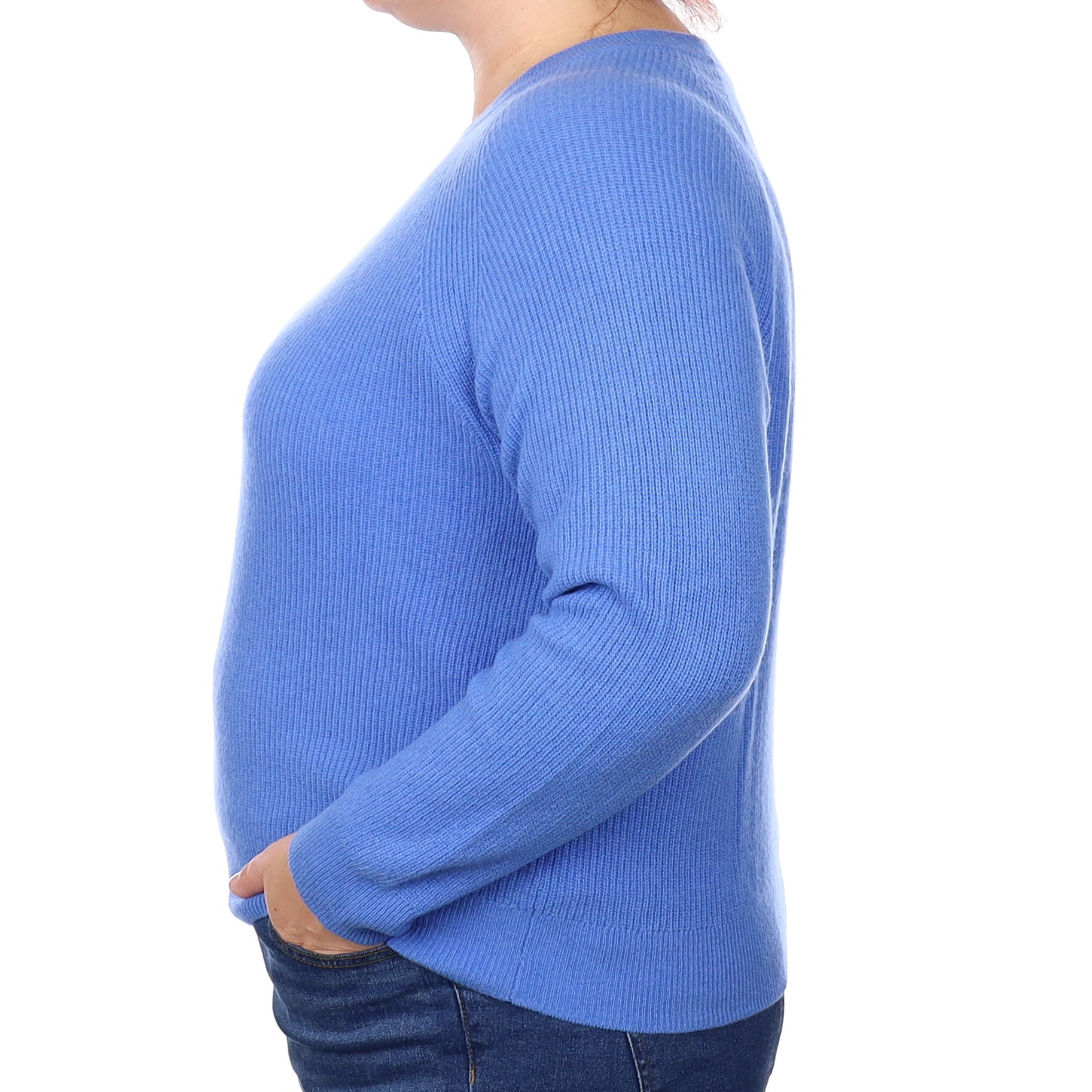 Cornflower Blue Rib Cashmere Boxy Crew Neck Jumper Extra Large