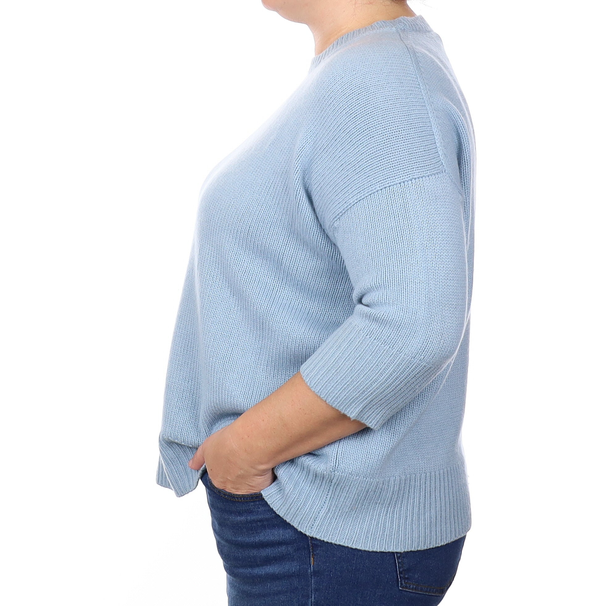 Powder Blue 1/2 Sleeve Cashmere Chunky Crew Neck Jumper Extra Large