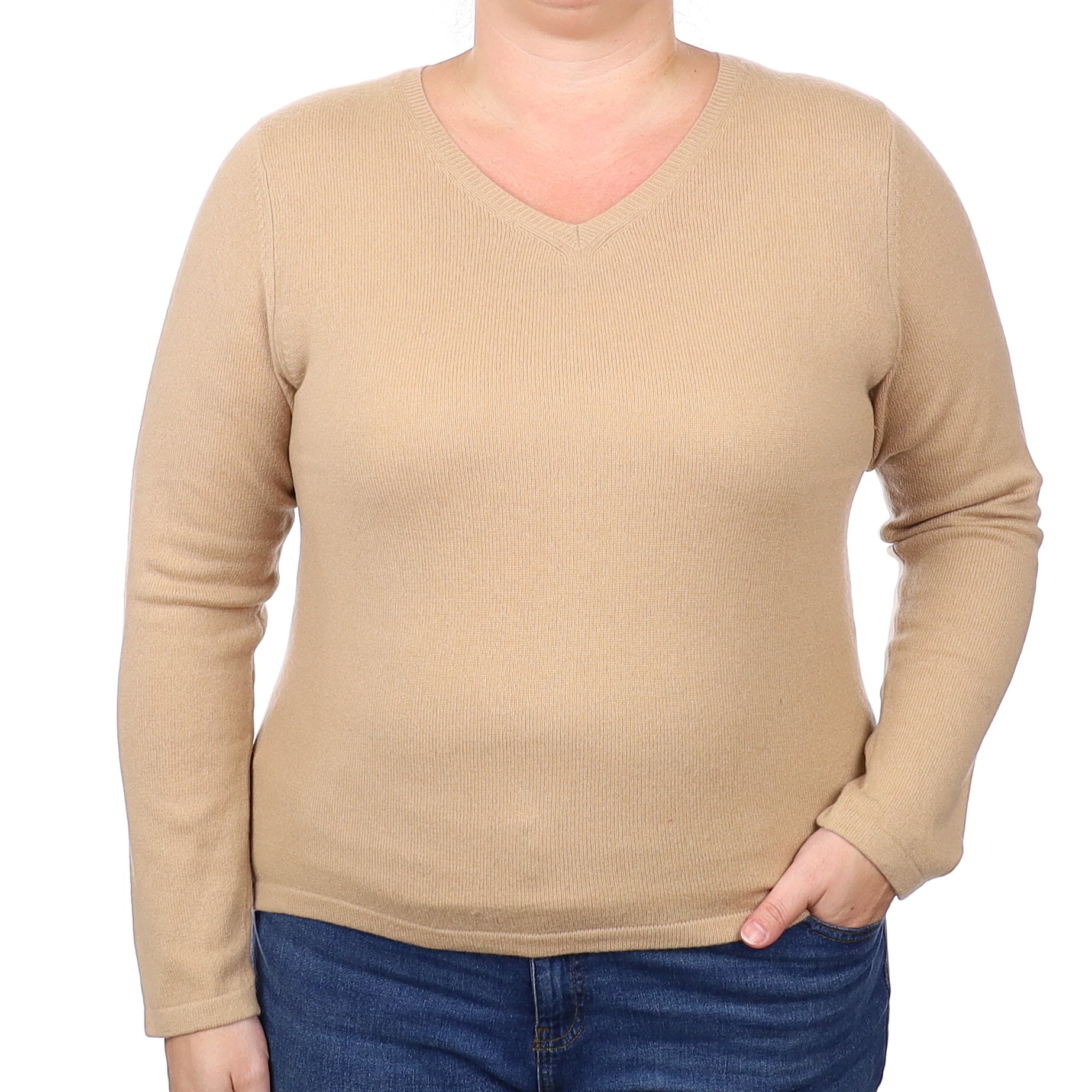 Caramel Brown Cashmere V Neck Jumper Extra Large