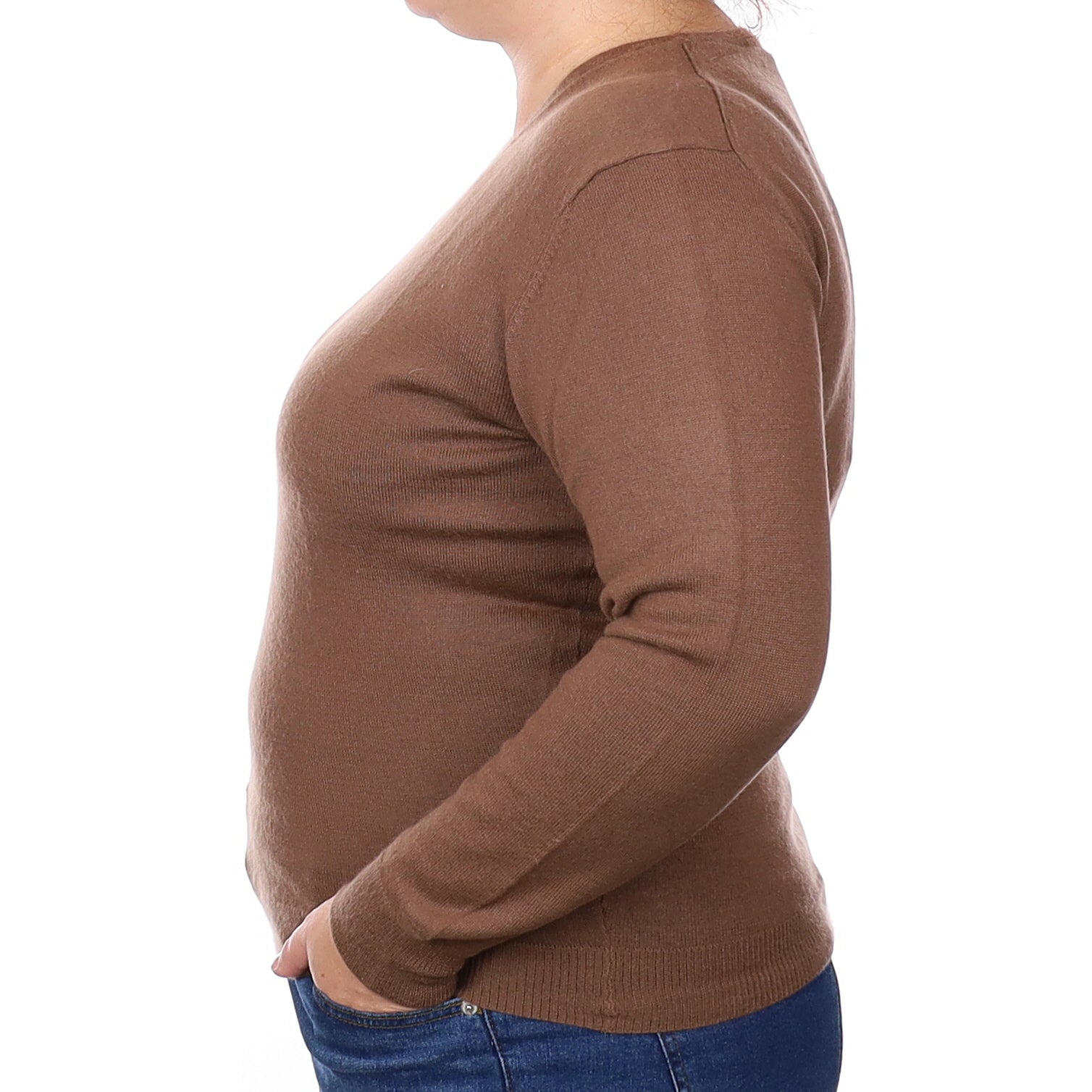 Nutmeg Brown Cashmere V Neck Jumper Extra Large
