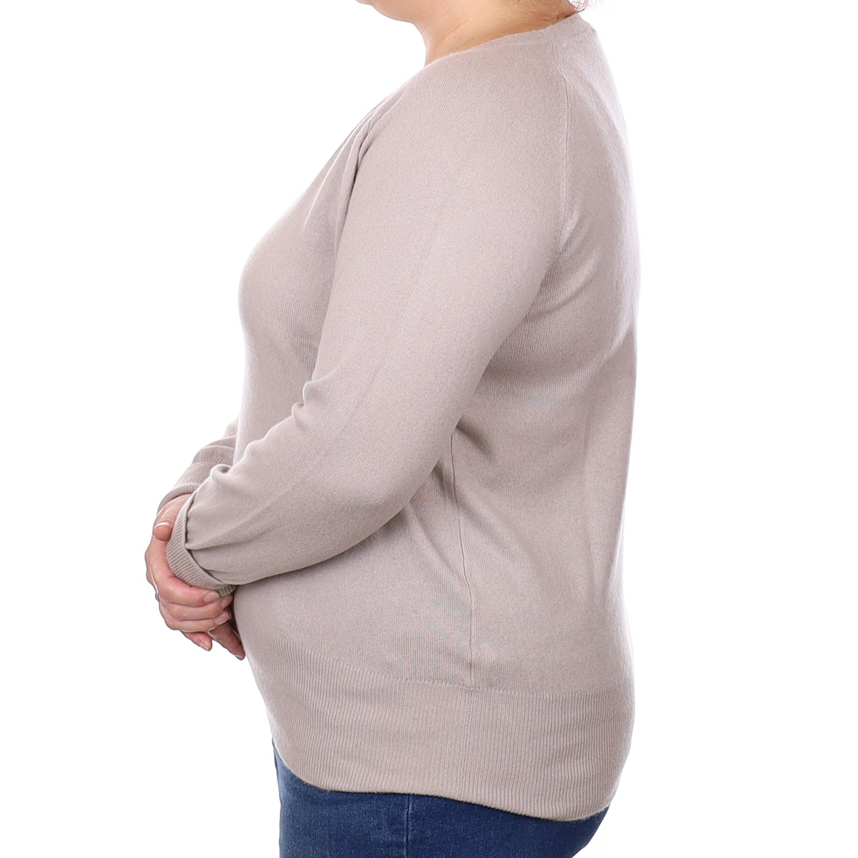 Putty Brown Cashmere V Neck Jumper Extra Large