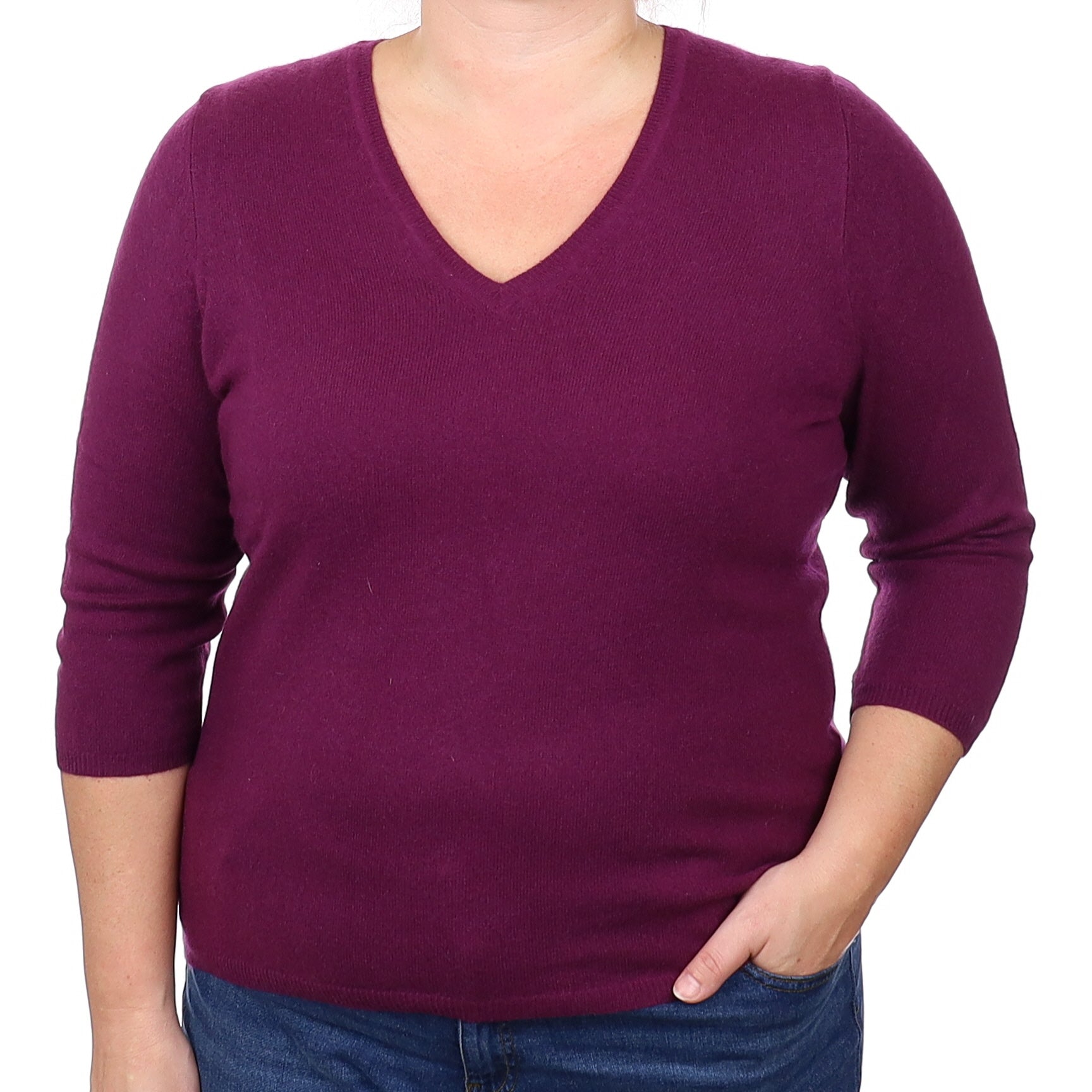 Fig Purple Cashmere V Neck Jumper Extra Large