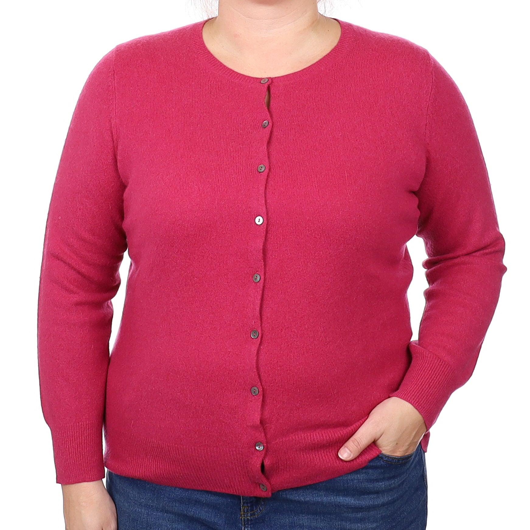 Raspberry Pink Cashmere Crew Neck Cardigan Extra Large