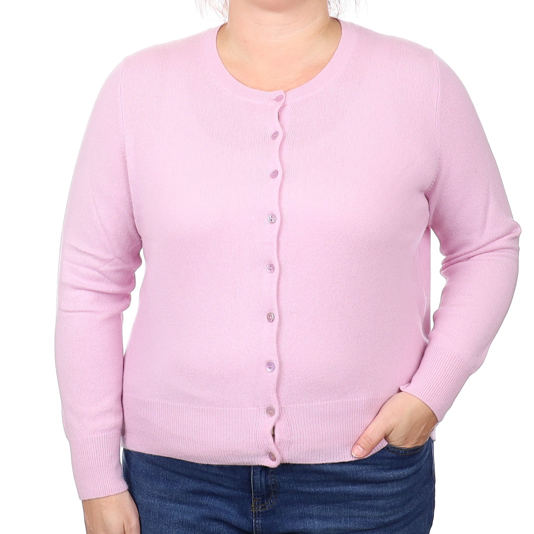 Mauve Pink Cashmere Crew Neck Cardigan Extra Large