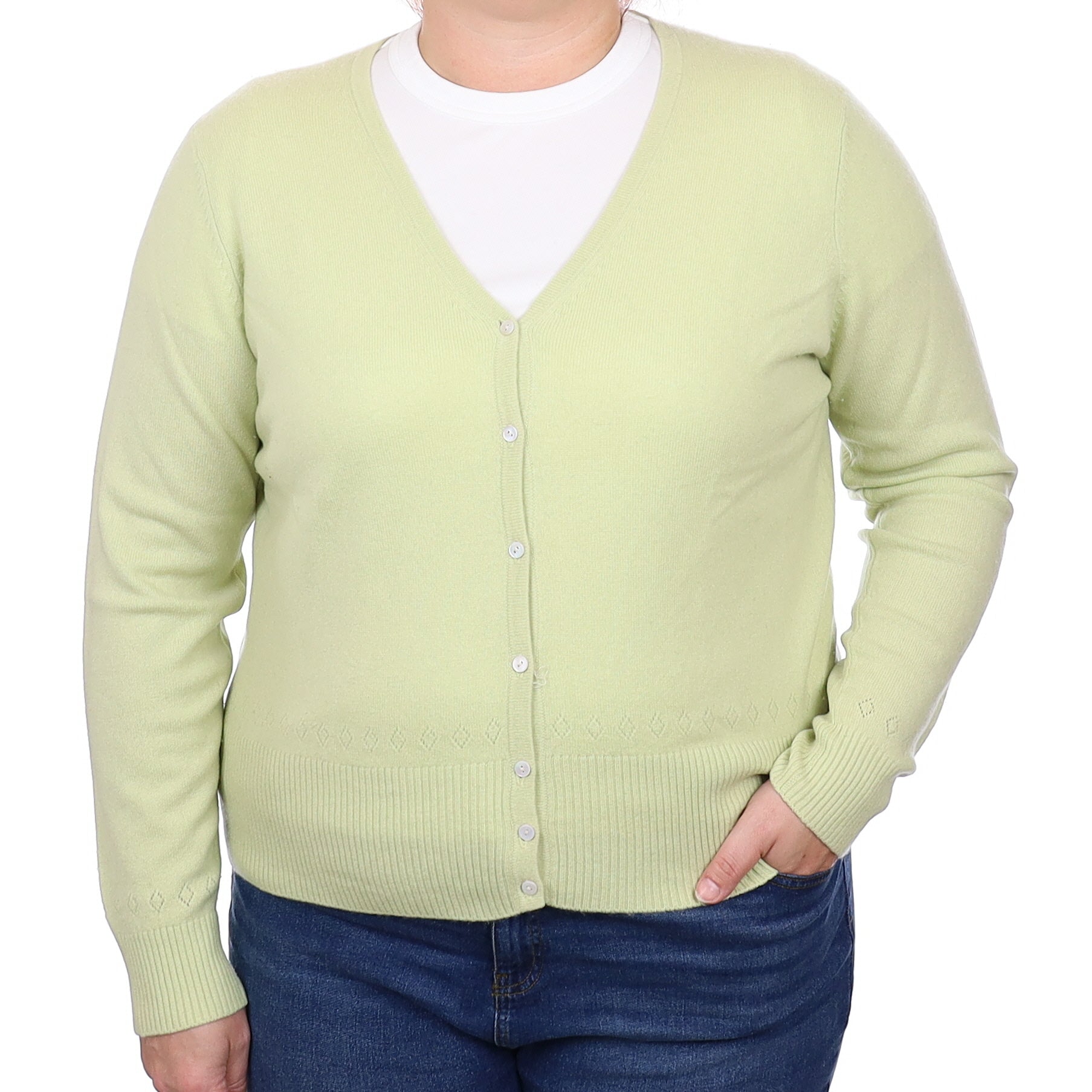 Soft Lime Cashmere V Neck Cardigan Extra Large