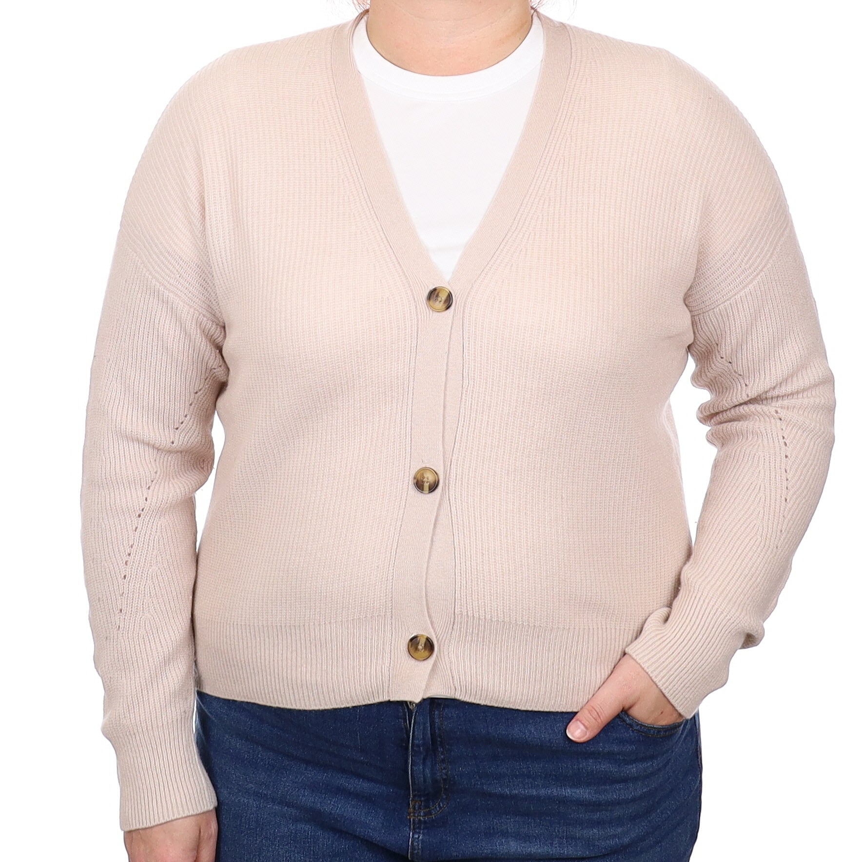 Oyster Rib Cashmere Boxy V Neck Cardigan Extra Large