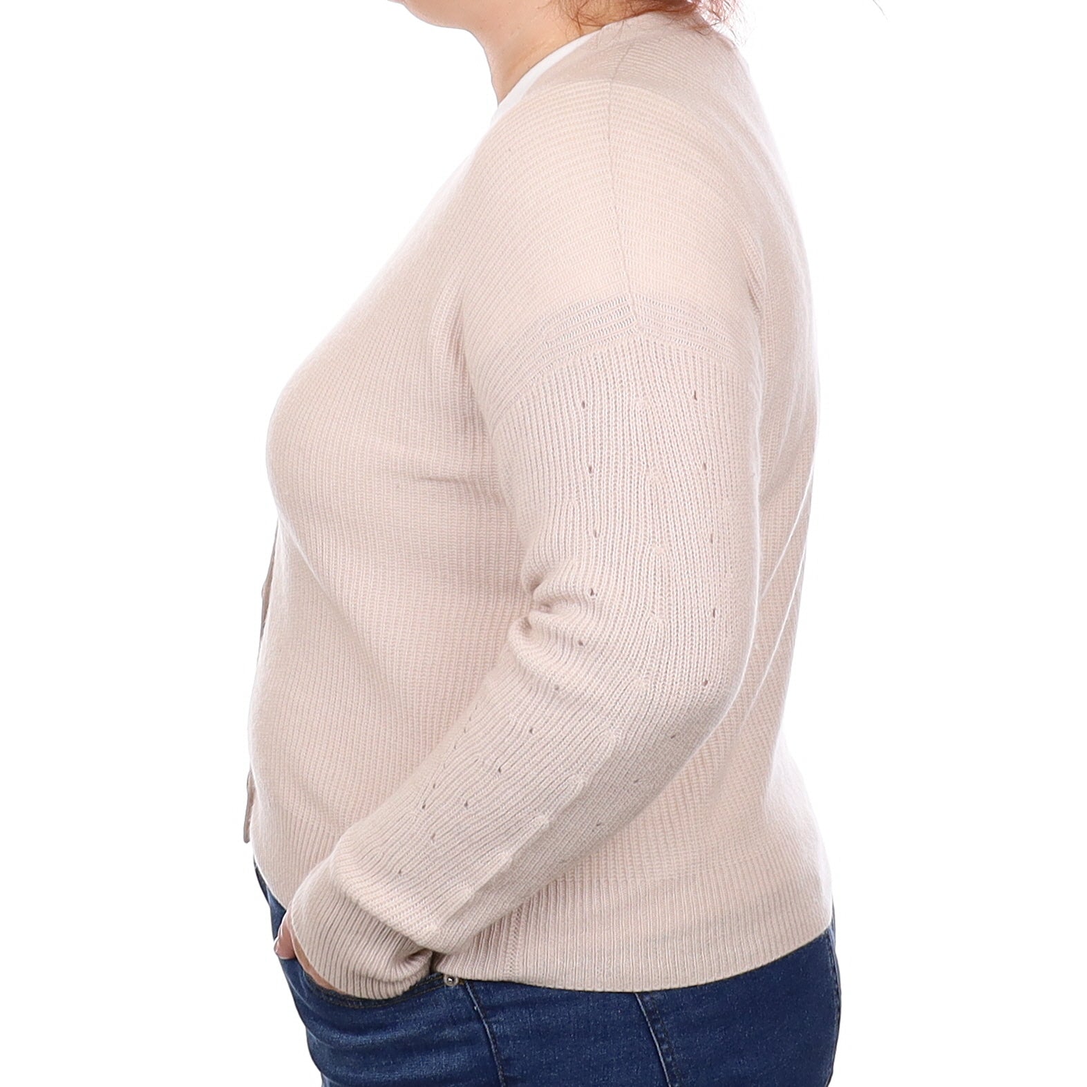 Oyster Rib Cashmere Boxy V Neck Cardigan Extra Large