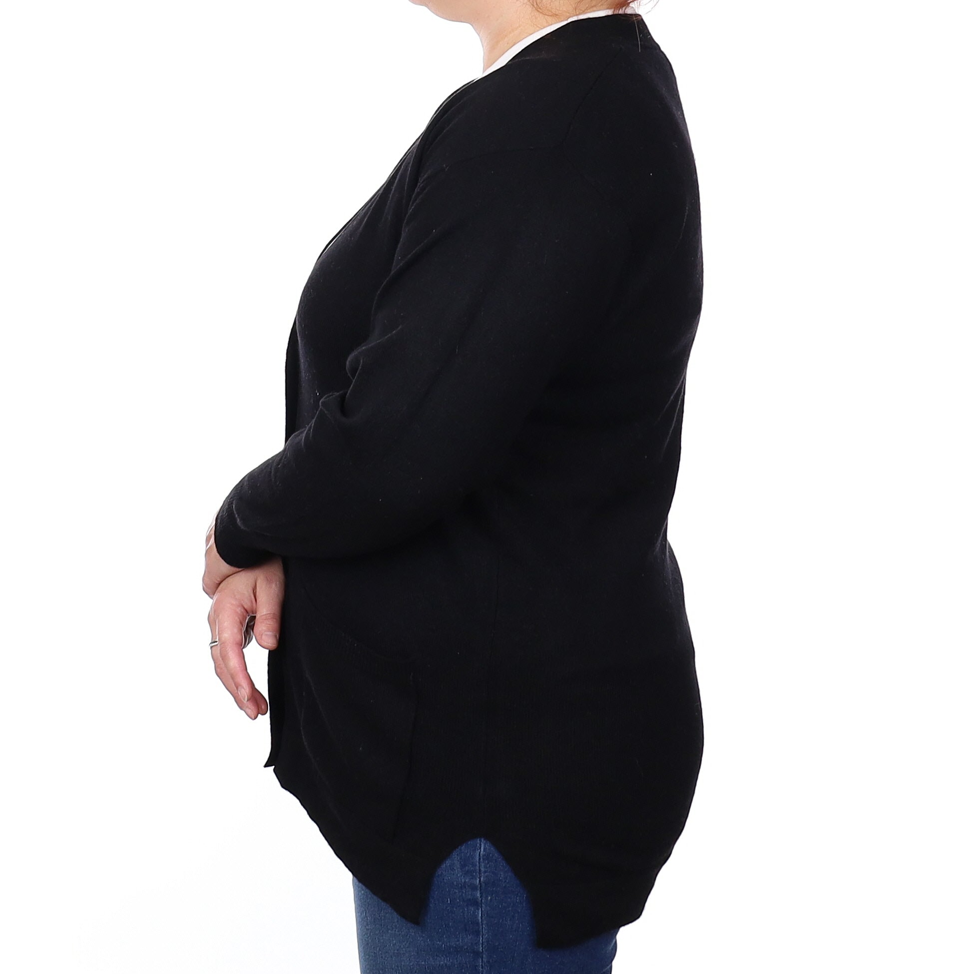 Black Cashmere V Neck Cardigan with Pockets Extra Large