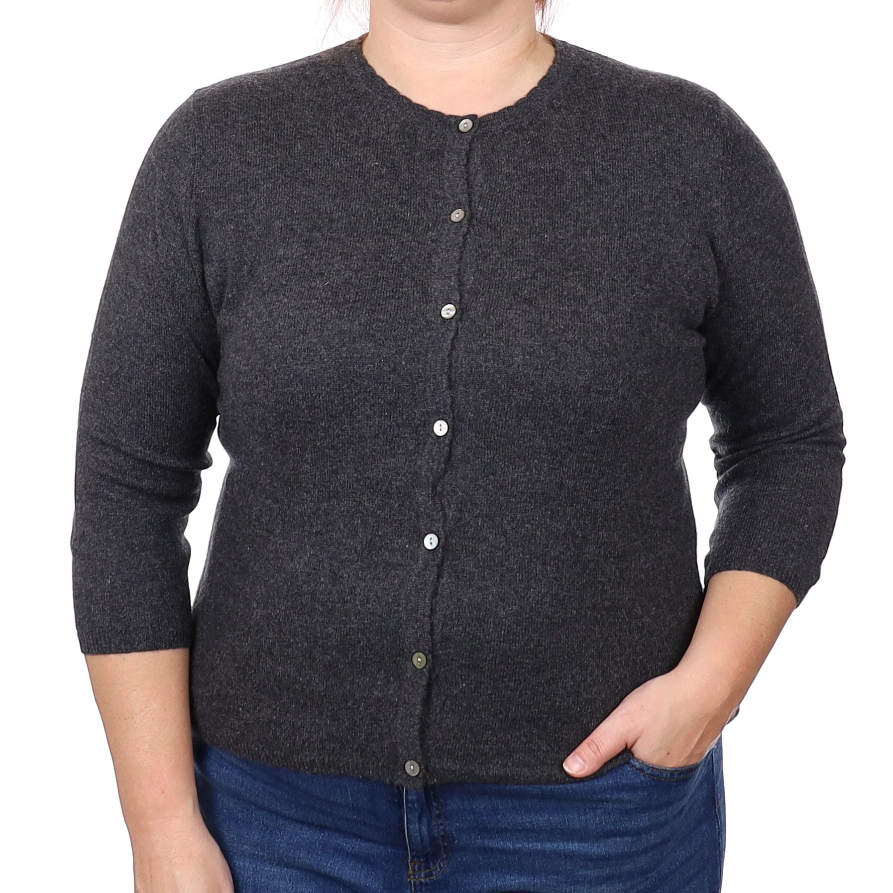 Charcoal Grey Cashmere Crew Neck Cardigan Extra Large