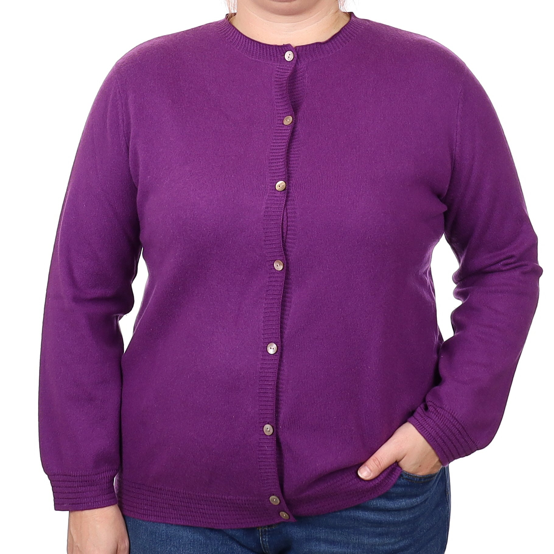 Violet Purple Cashmere Crew Neck Cardigan Extra Large