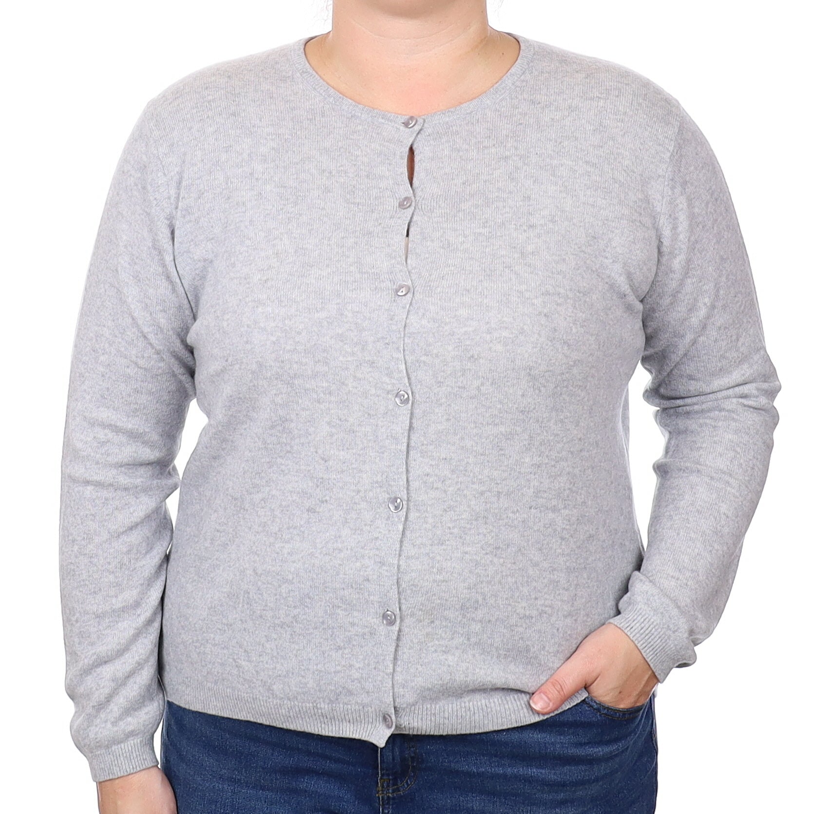 Mist Grey Cashmere Crew Neck Cardigan Extra Large