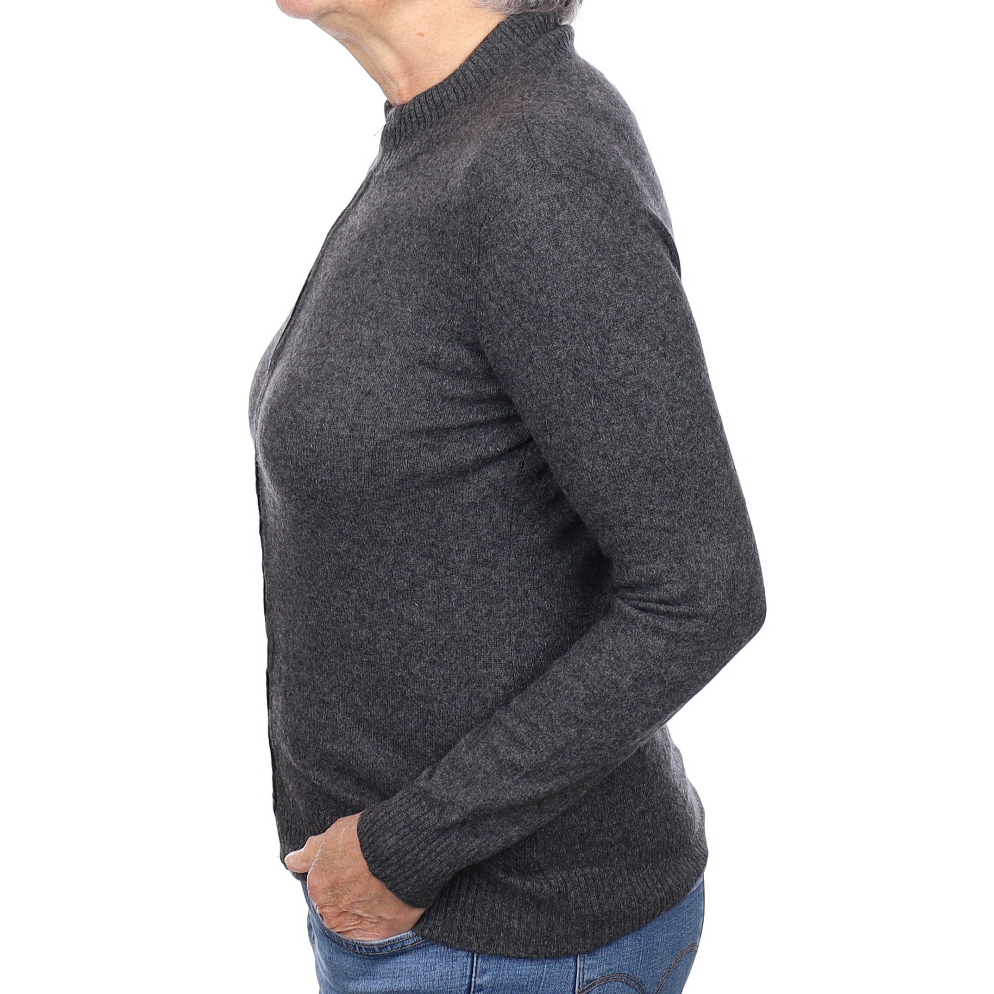 Charcoal Grey Cashmere Zip Up Cardigan Medium