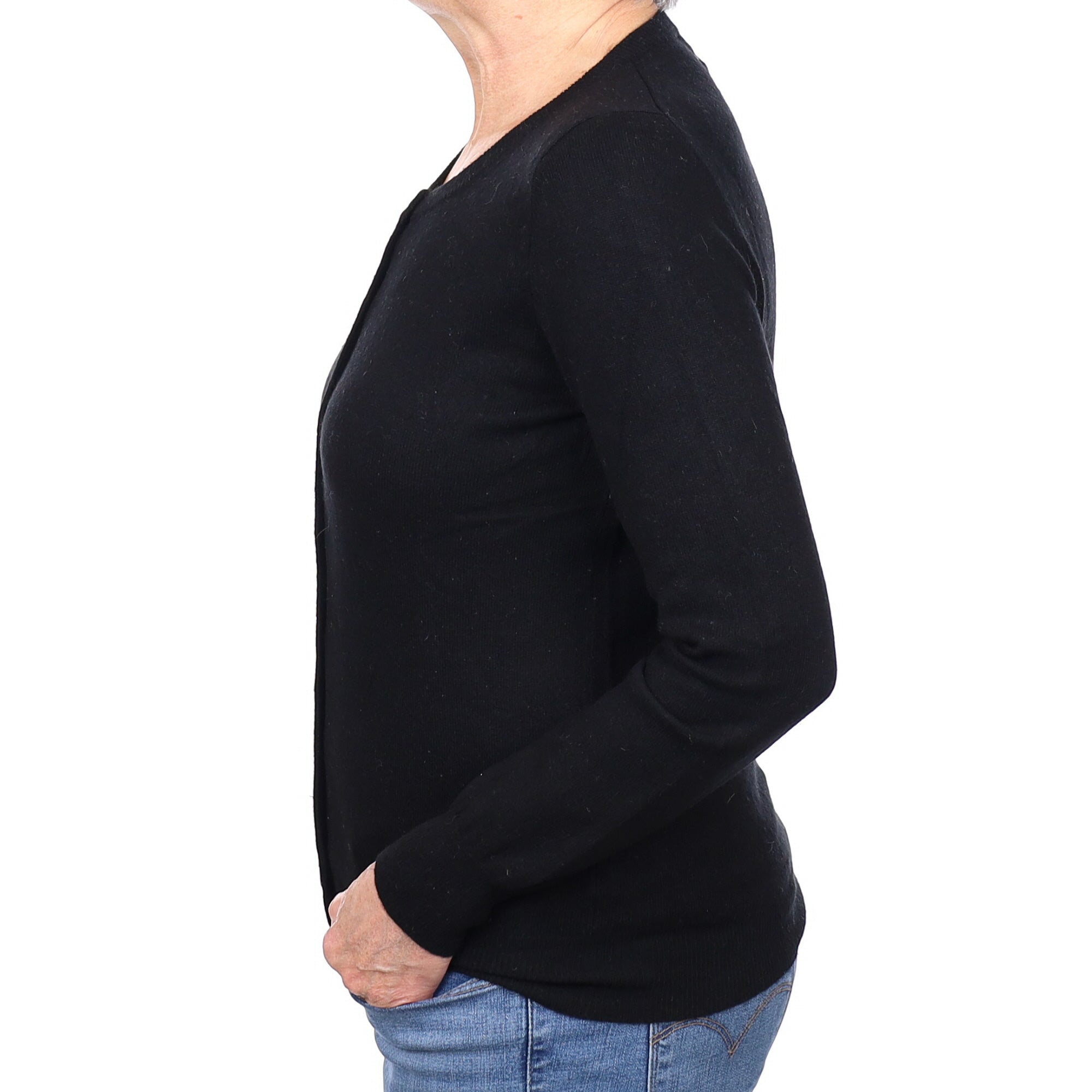 Black Cashmere Crew Neck Cardigan Medium