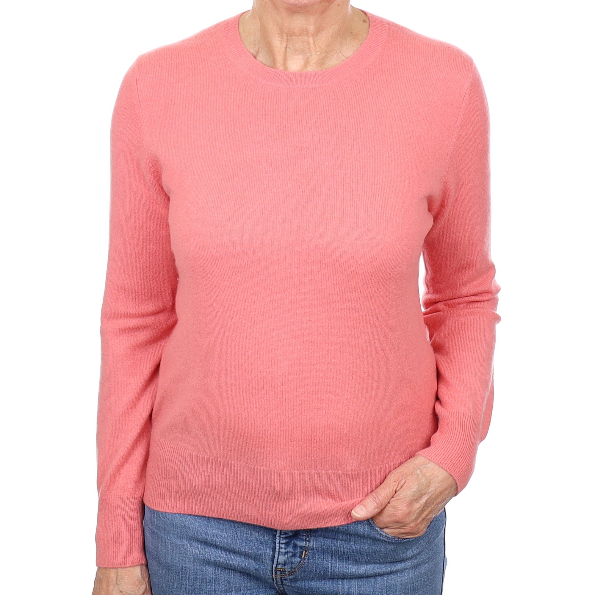 Flamingo Pink Cashmere Crew Neck Jumper Medium