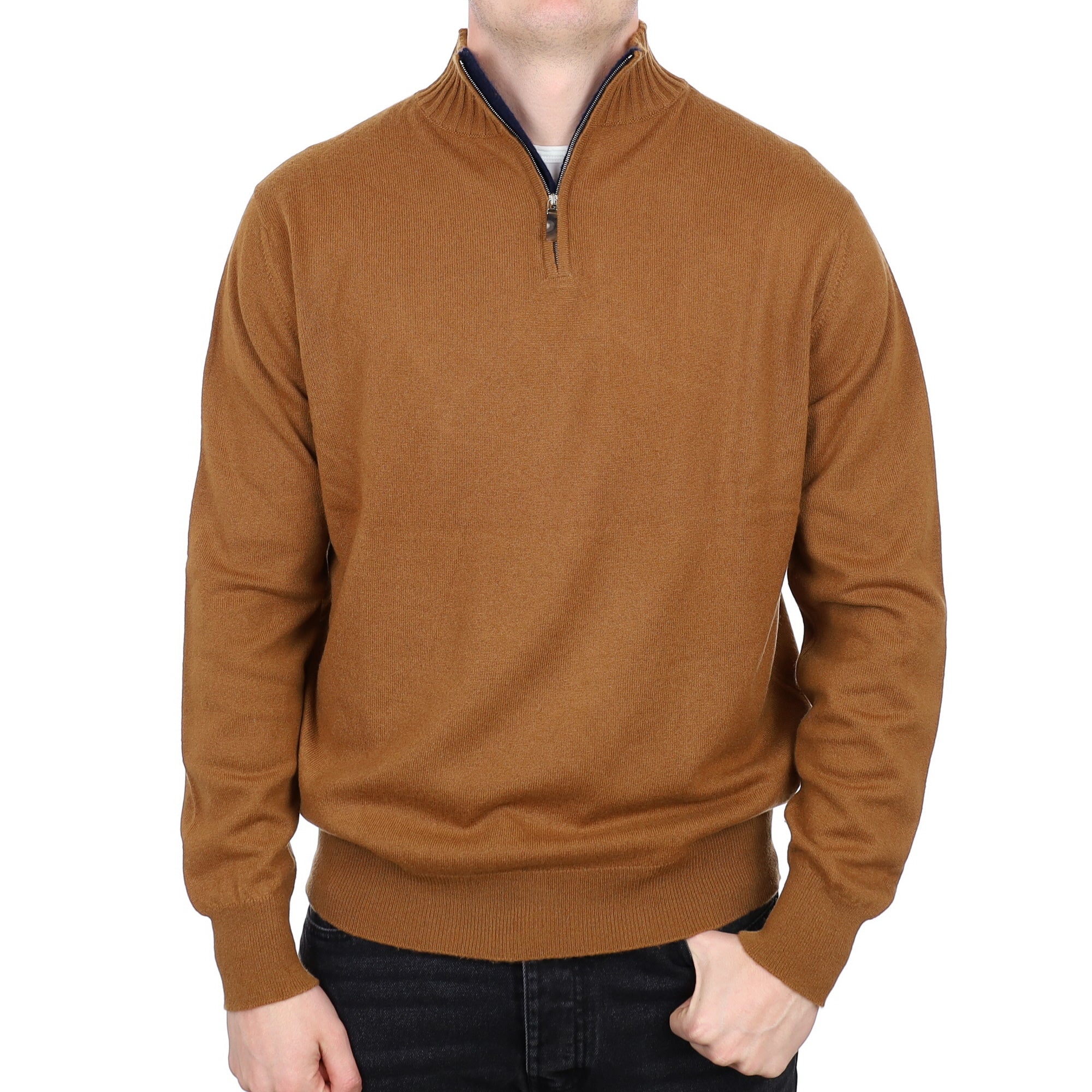 Men's William & Son Scottish Cinnamon Brown Cashmere Quarter Zip Jumper XXL