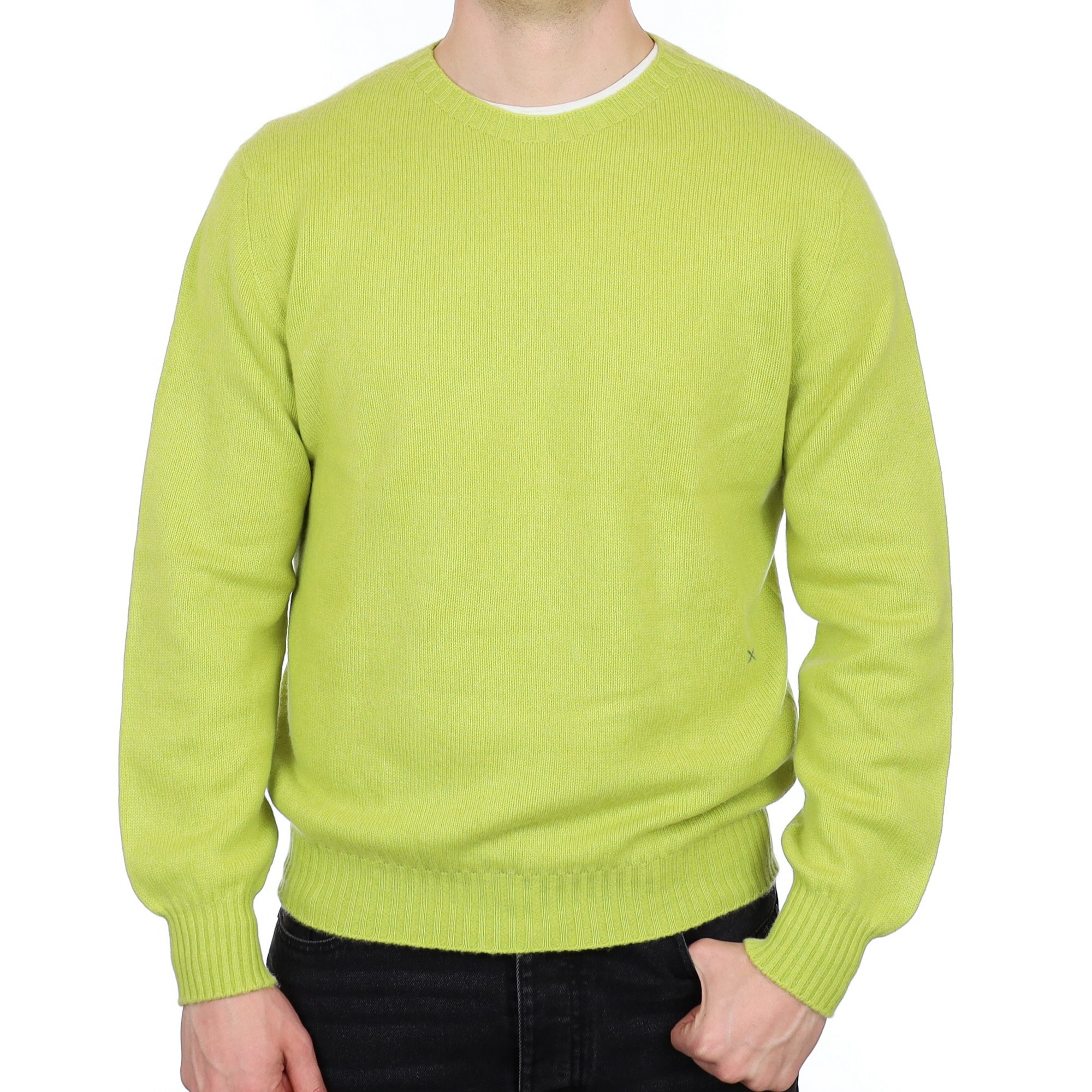 Men's Begg and Co Scottish Lichen Green Cashmere Crew Neck Jumper XL