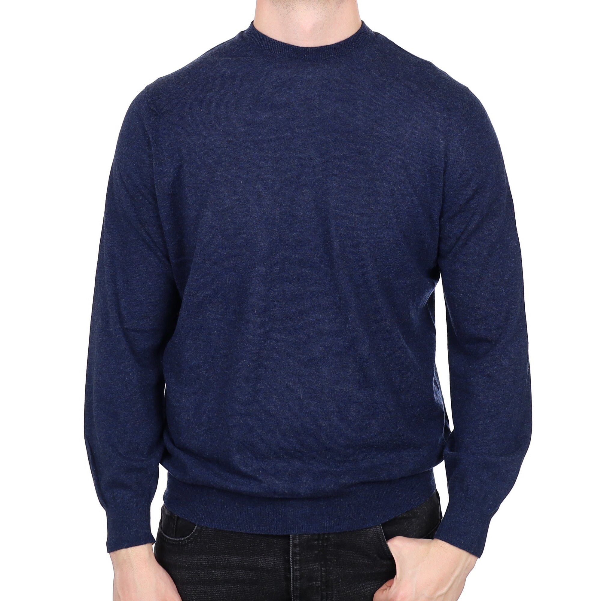 Men's Begg & Co Scottish Navy Blue Marl Cashmere Crew Neck Jumper XL