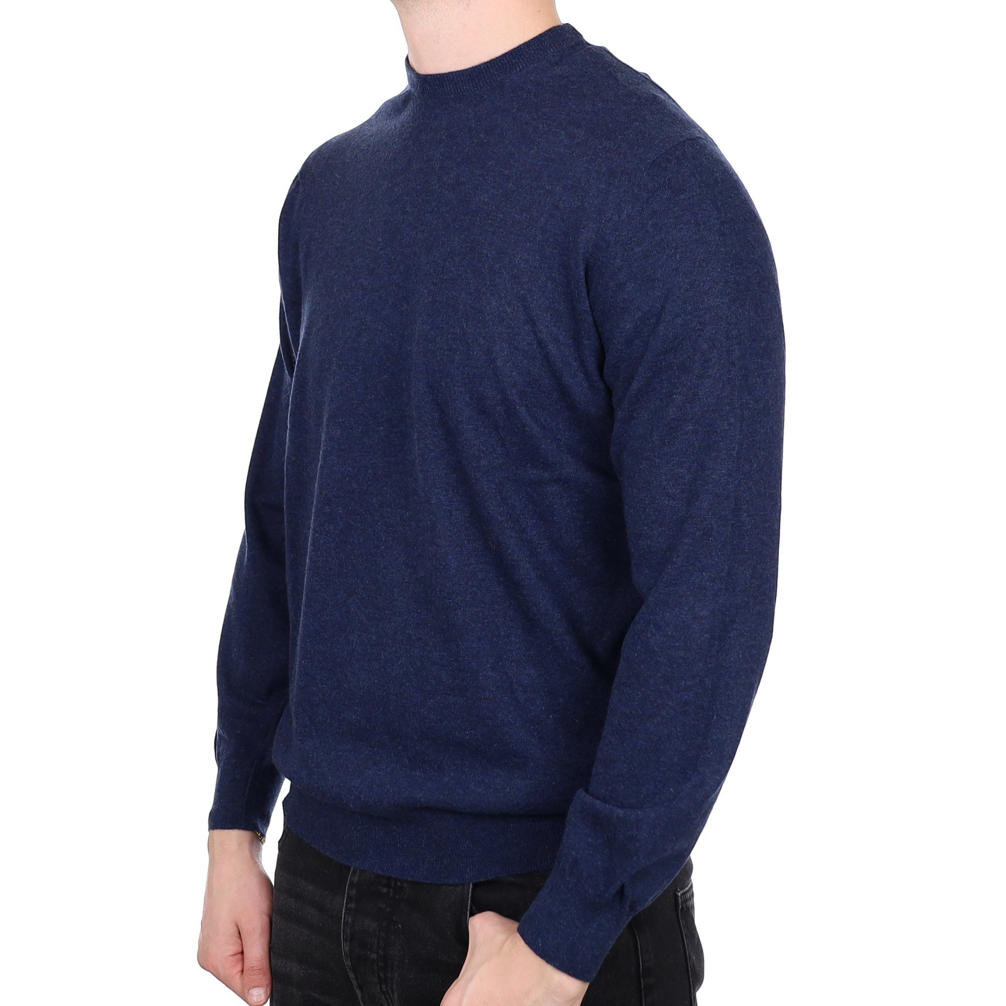 Men's Begg & Co Scottish Navy Blue Marl Cashmere Crew Neck Jumper XL