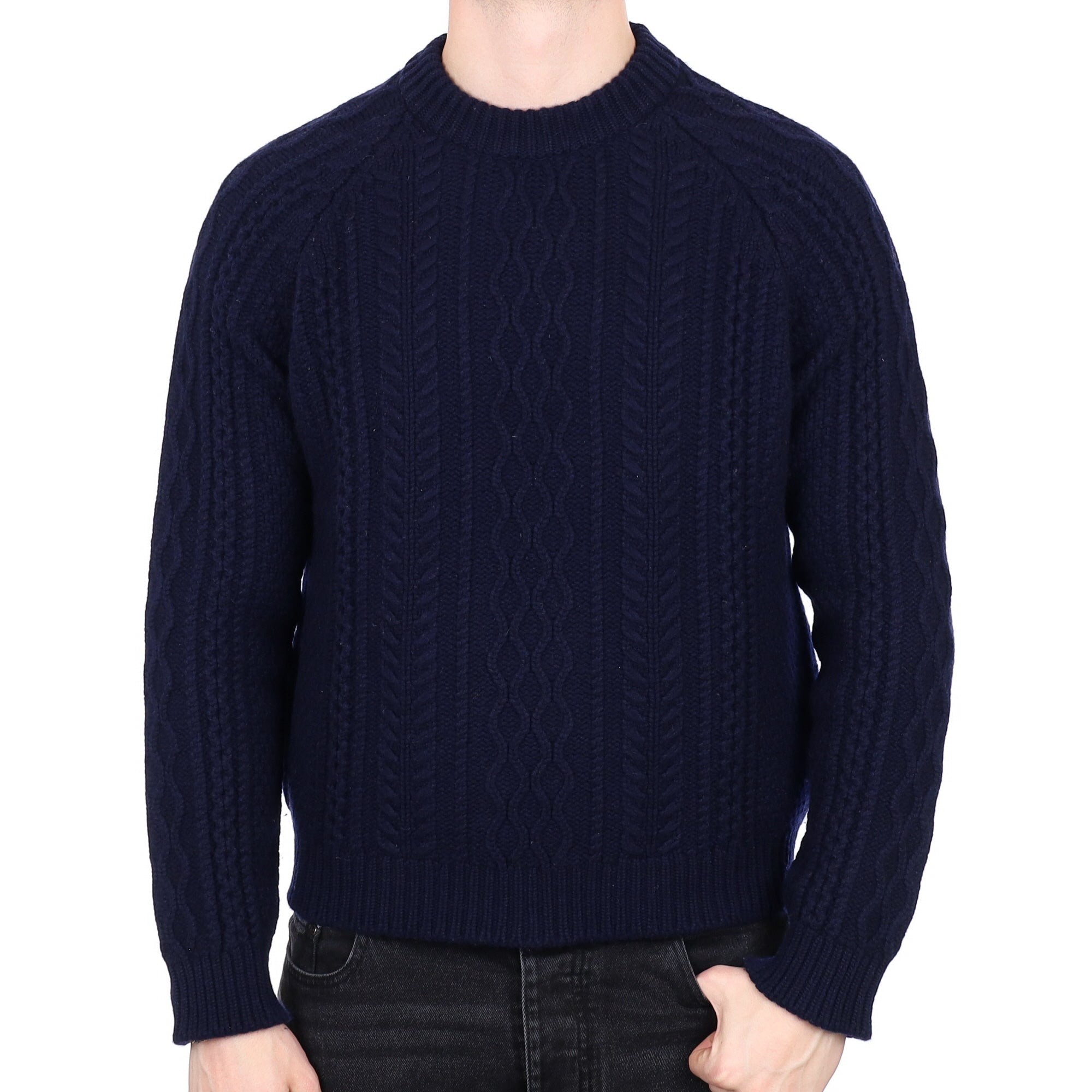Men's Begg & Co Scottish Navy Cable Knit Cashmere Crew Neck Jumper XL