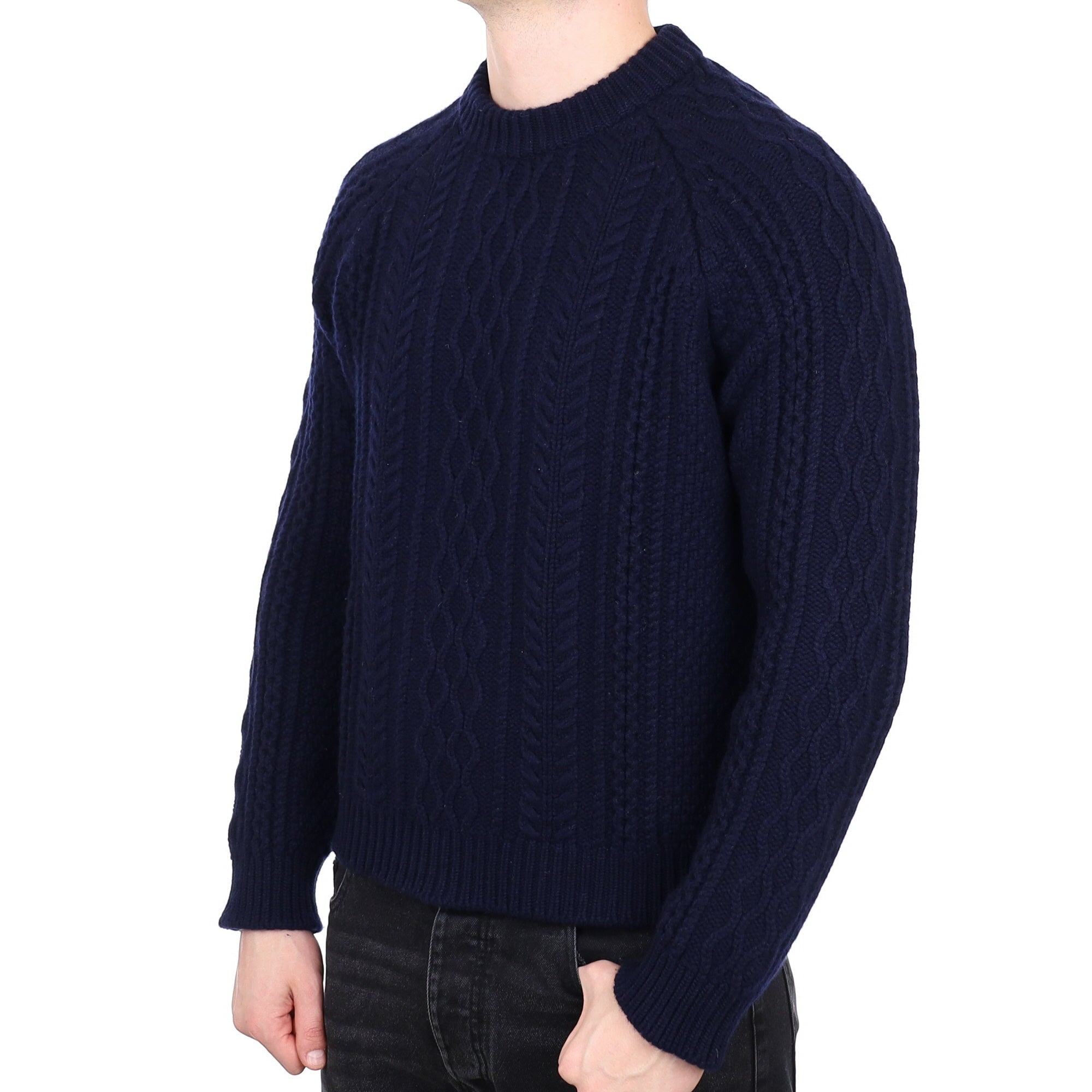 Men's Begg & Co Scottish Navy Cable Knit Cashmere Crew Neck Jumper XL