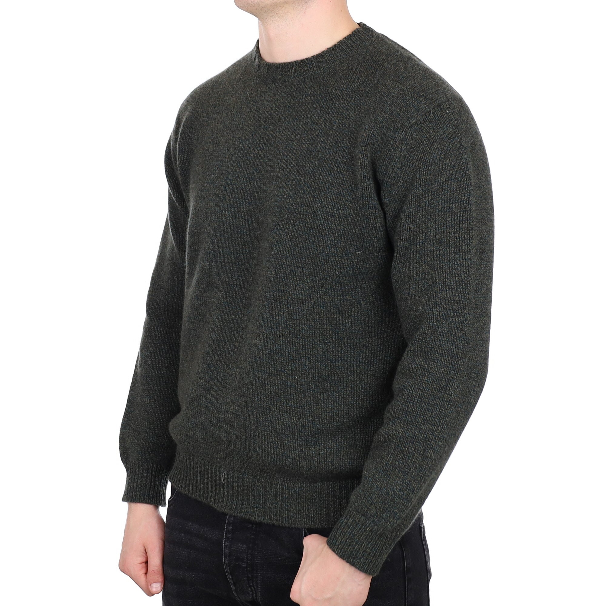 Men's Begg & Co Scottish Green Marl Cashmere Crew Neck Jumper XL