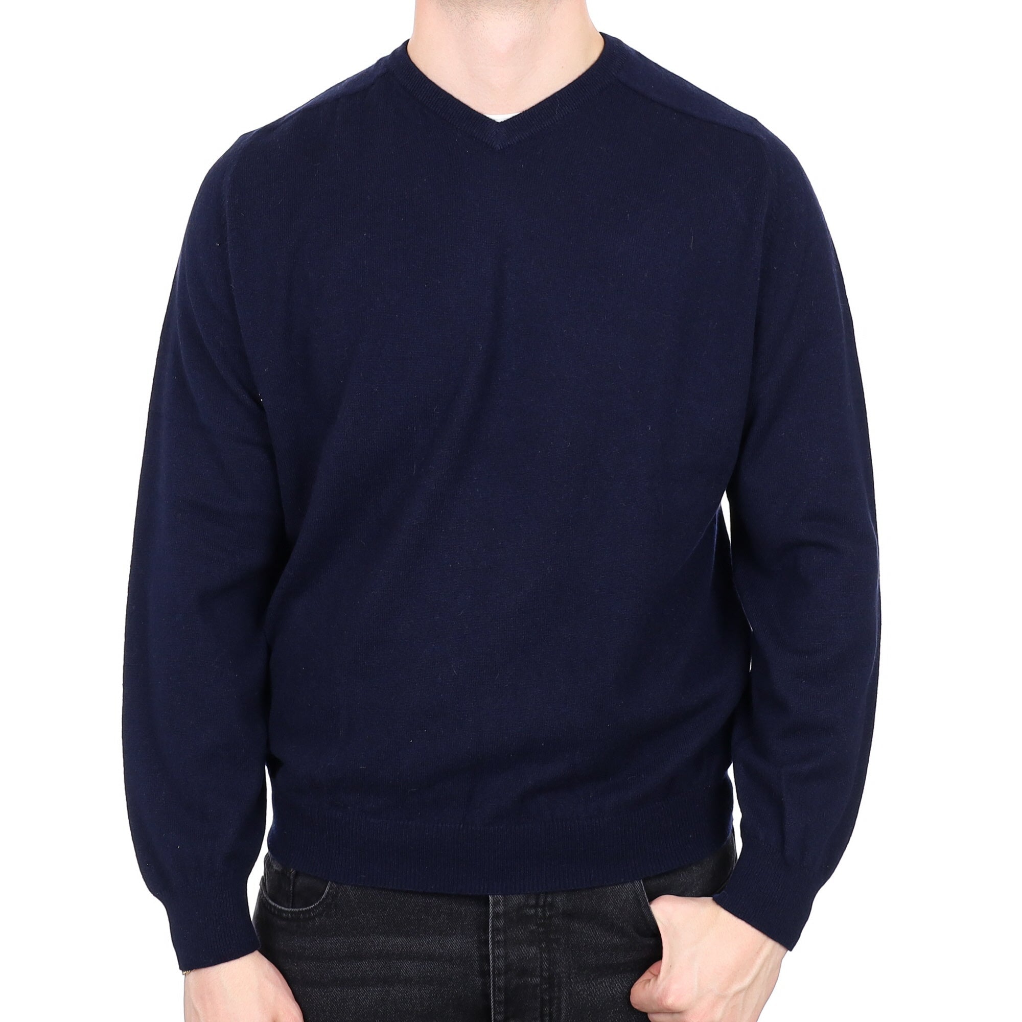 Men's Navy Cashmere V Neck Jumper XXL