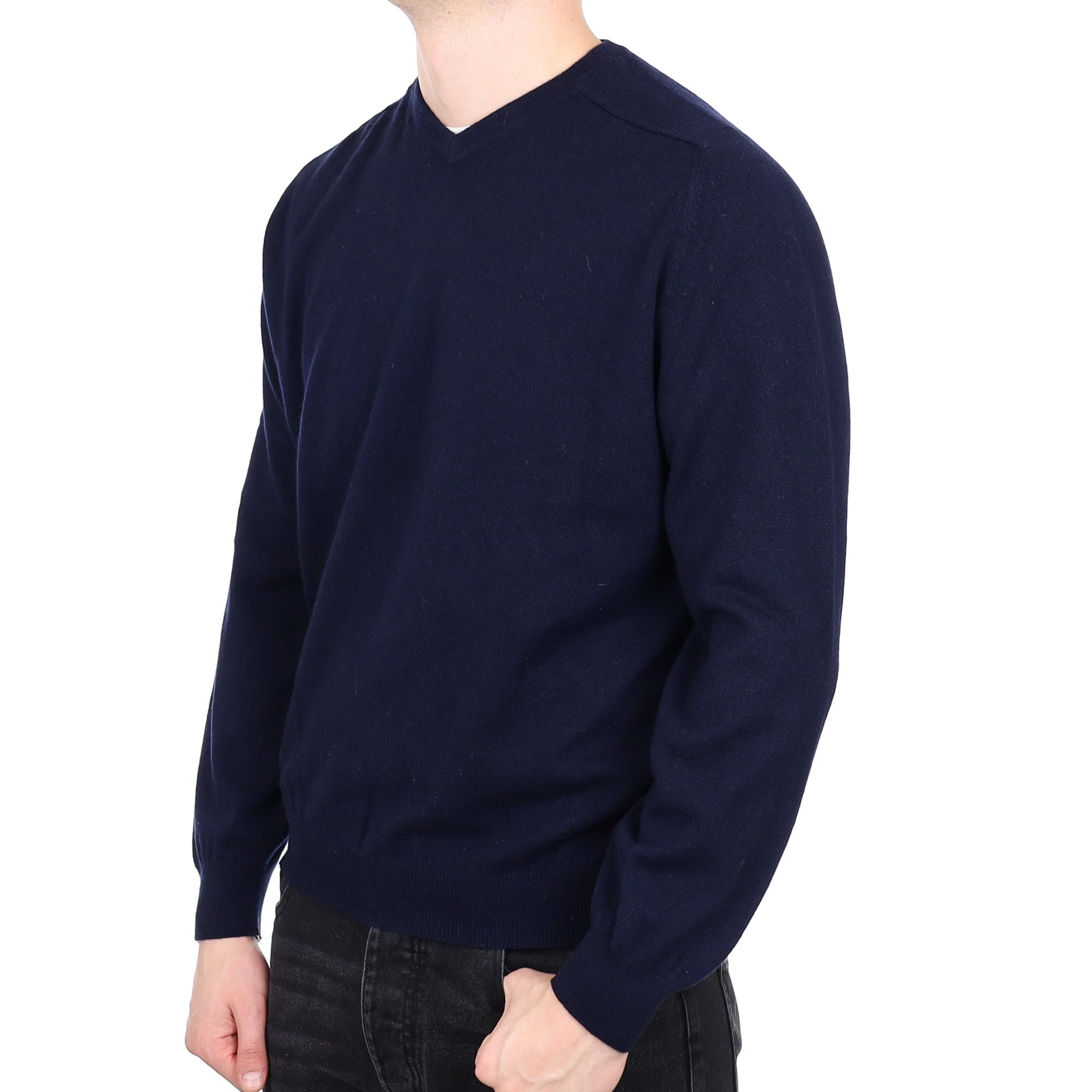 Men's Navy Cashmere V Neck Jumper XXL