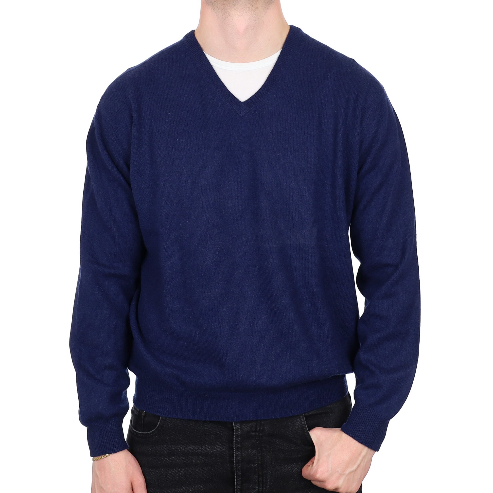 Men's French Navy Cashmere V Neck Jumper XXL