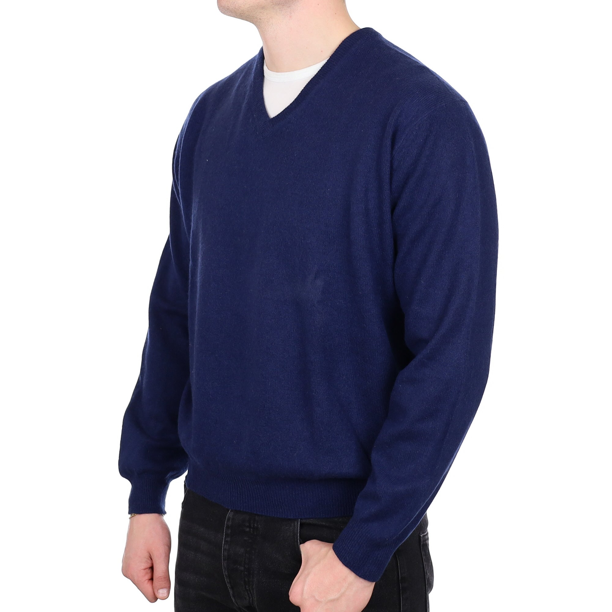 Men's French Navy Cashmere V Neck Jumper XXL