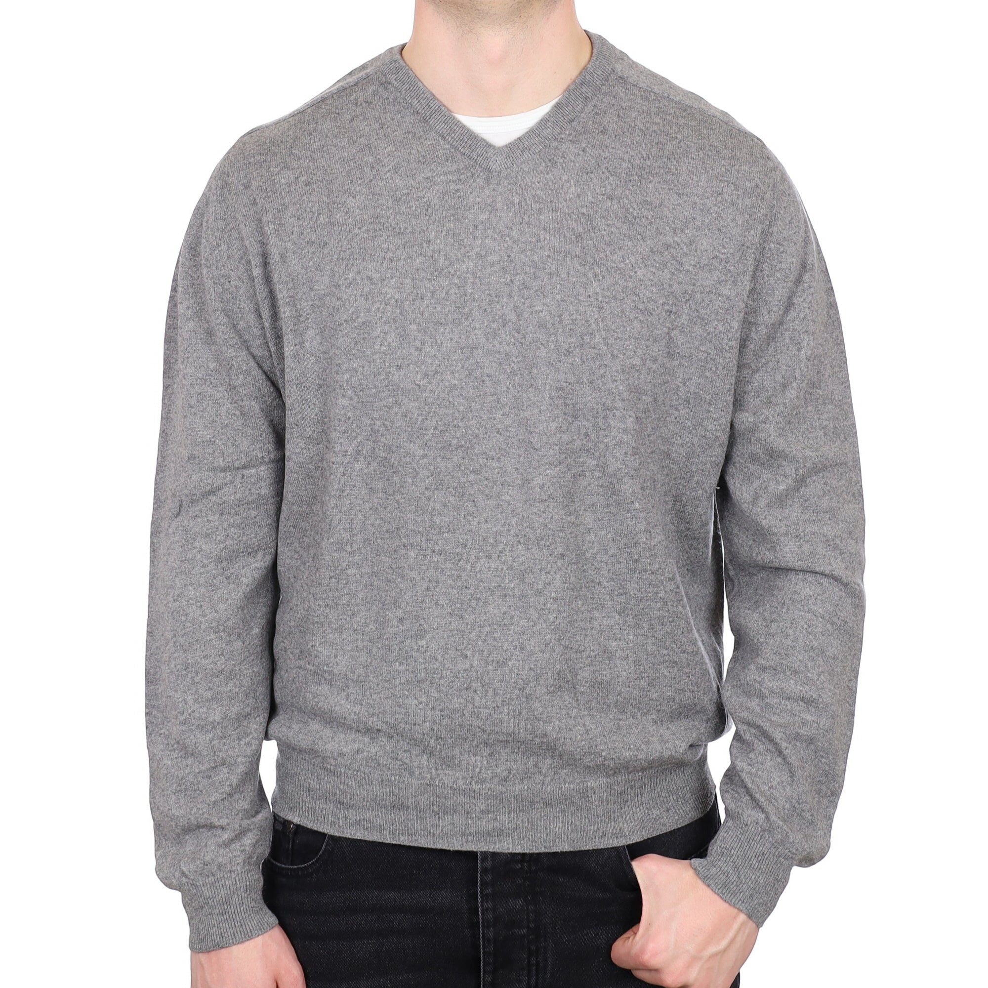 Men's Ash Grey Cashmere V Neck Jumper XXL
