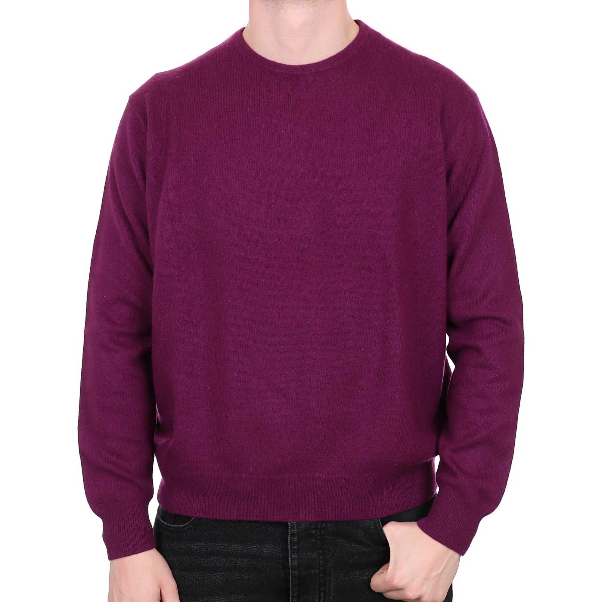 Men's Plum Purple Cashmere Crew Neck Jumper XXL