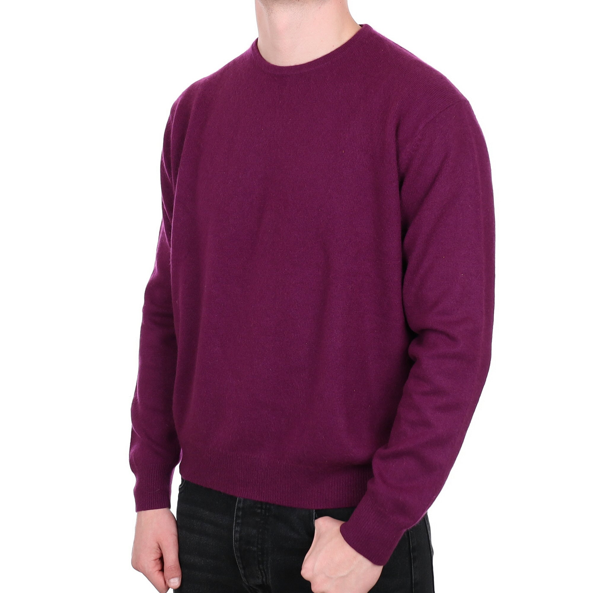 Men's Plum Purple Cashmere Crew Neck Jumper XXL